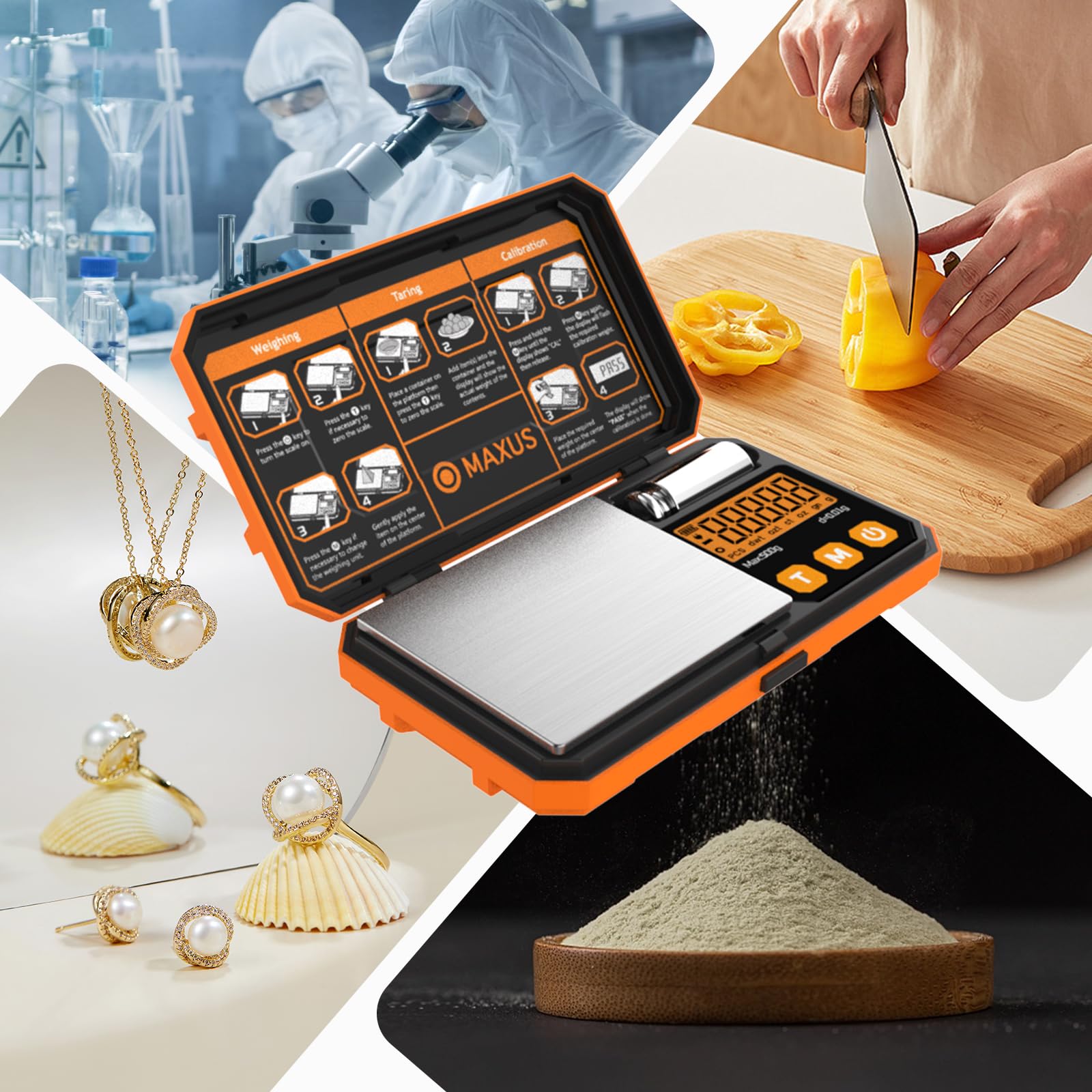 MAXUS 500g x 0.01g Digital Gram Scale with USB and Battery Power, Precision Pocket Scale with 50g Calibration Weight and Self-Se