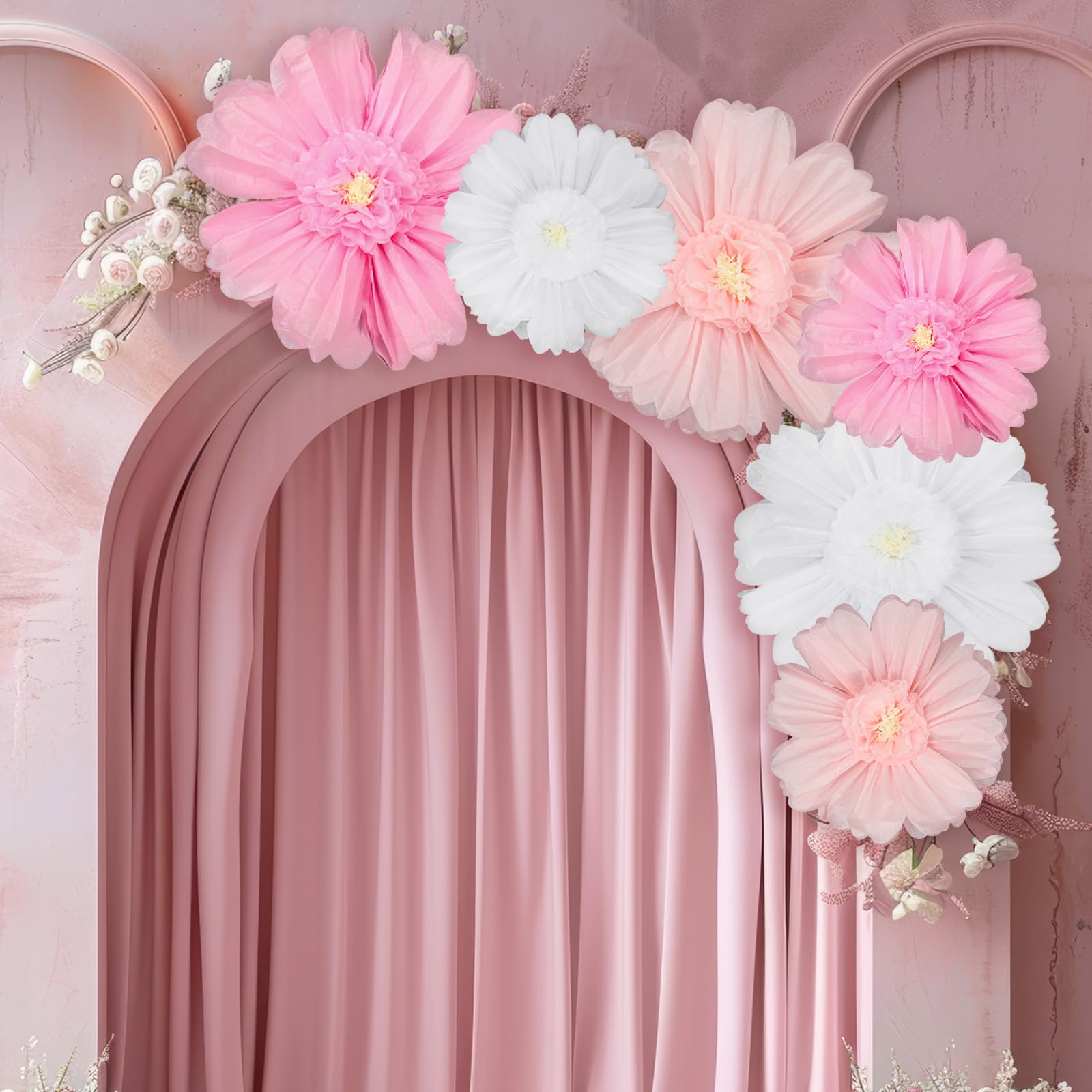 Giegxin 6 Pcs 31.5  24  Pink and White Giant Paper Flowers Extra Large Pink Floral Tissue Paper Flowers Crpe Floral Decoration f
