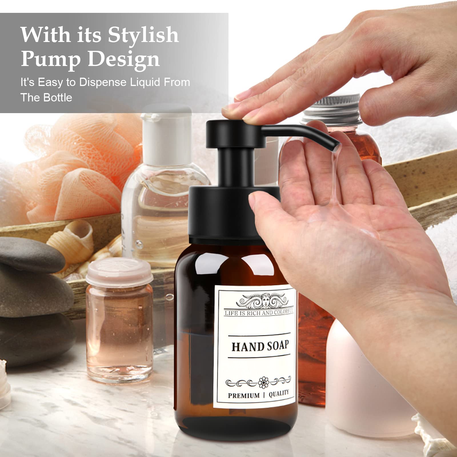 Nobtou Black Soap Dispenser Wall Mount For Bathroom - 8.5 Oz Glass Hand Soap Dispenser With Pump And Drill-Free Wall Mount Holde