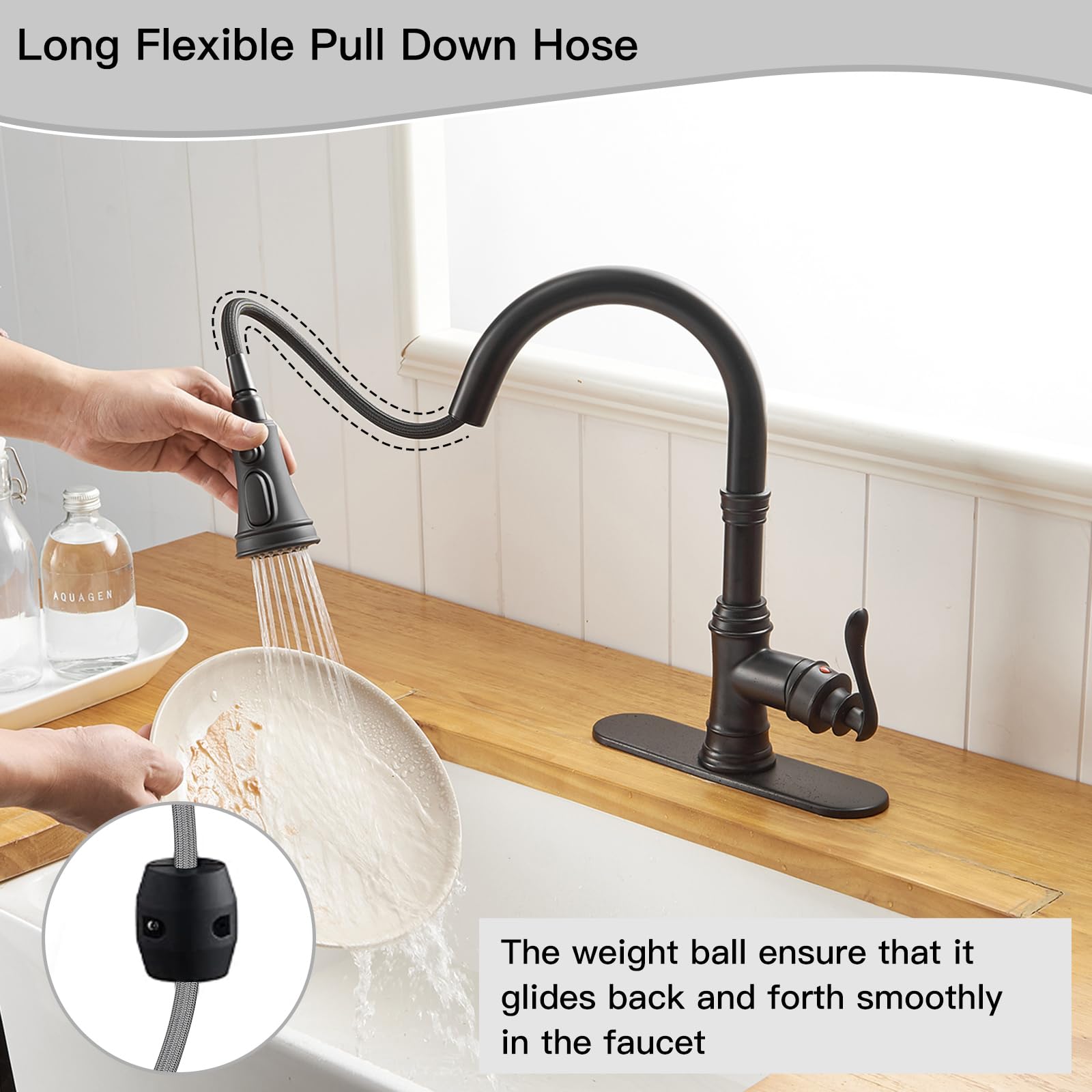 Homevacious Matte Black Kitchen Faucet With Pull Down Sprayer, 3 Functions Single Handle Kitchen Sink Faucet, High Arc Commercia