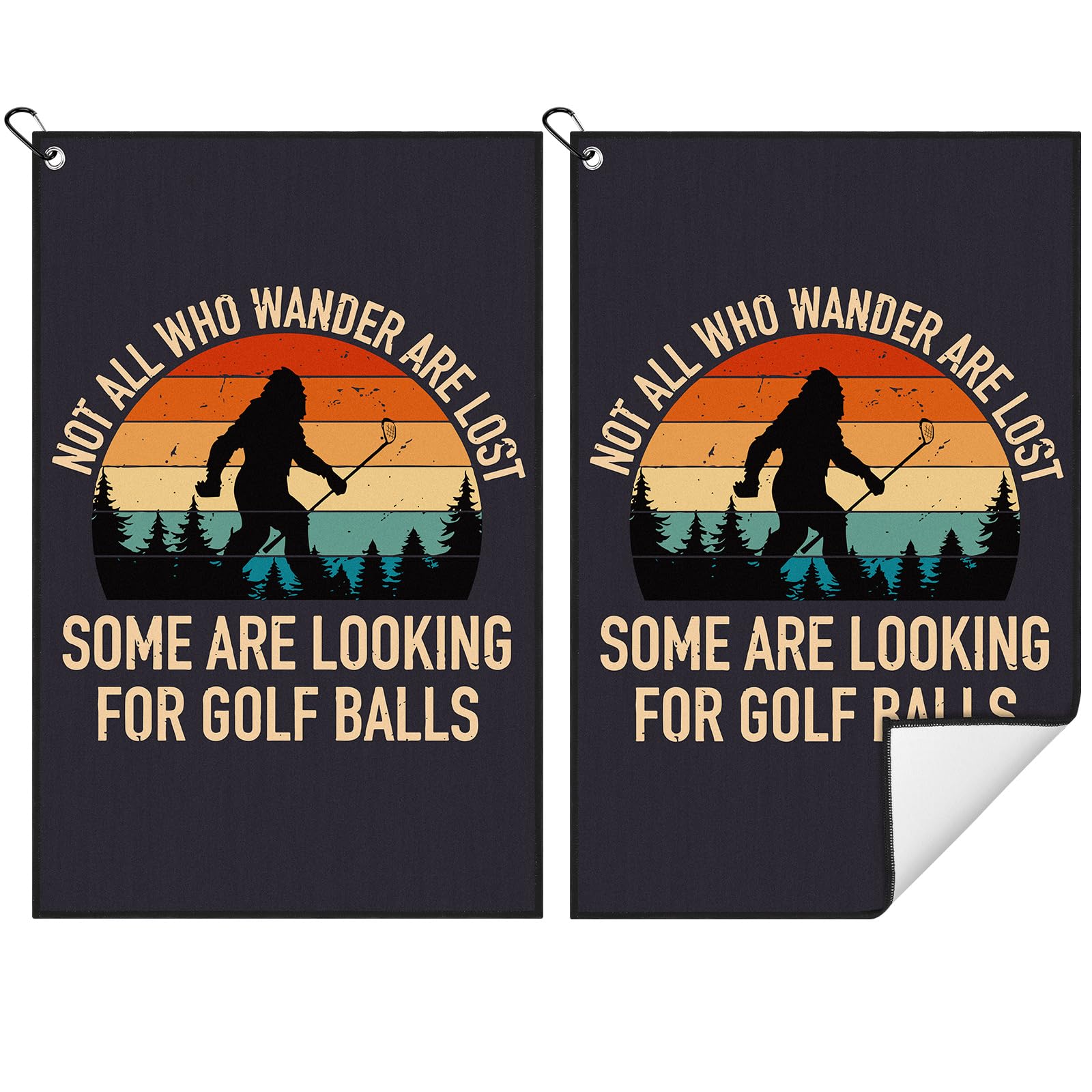 HunnmingRe 2 Pcs Funny Golf Towel with Clip Not All Who Wander are Lost Some are Looking for Balls Golf Accessories for Men Husb