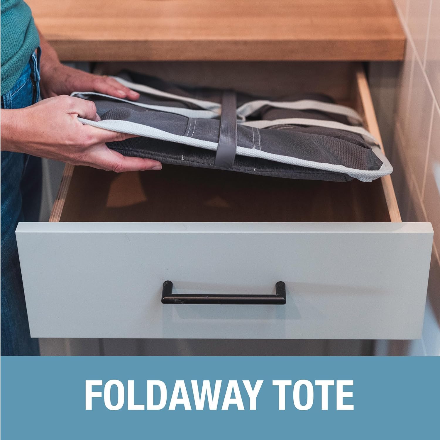 Clevermade Collapsible Laundry Tote Luxe, Navy Noir/Cream 2Pk - 50L (13 Gal) Collapsible Laundry Baskets With Sturdy Pop-Up Wire