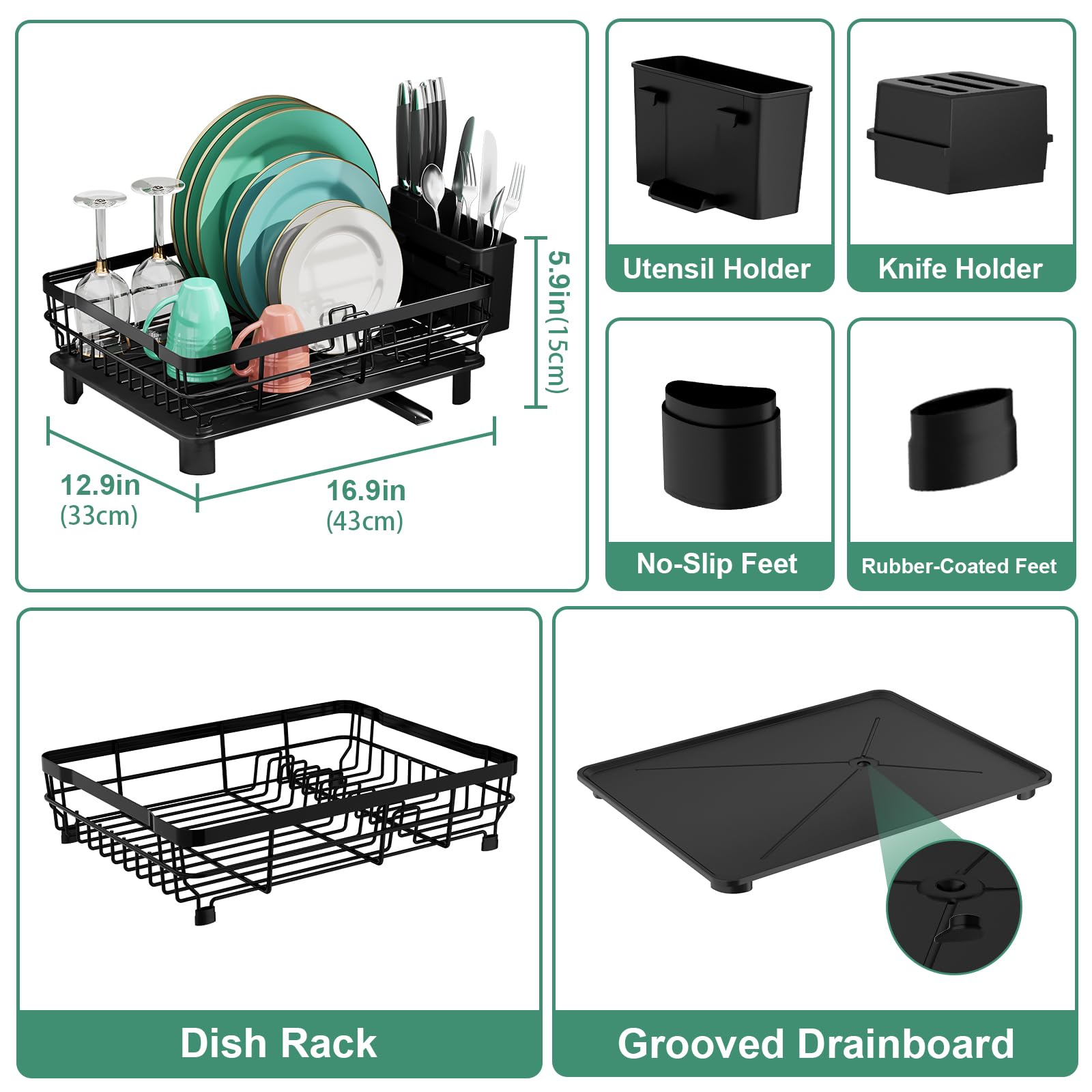 Moukabal Dish Drying Rack, Dish Rack, Stainless Steel Dish Racks For Kitchen Counter, Dish Drainer With Removable Utensil Holder
