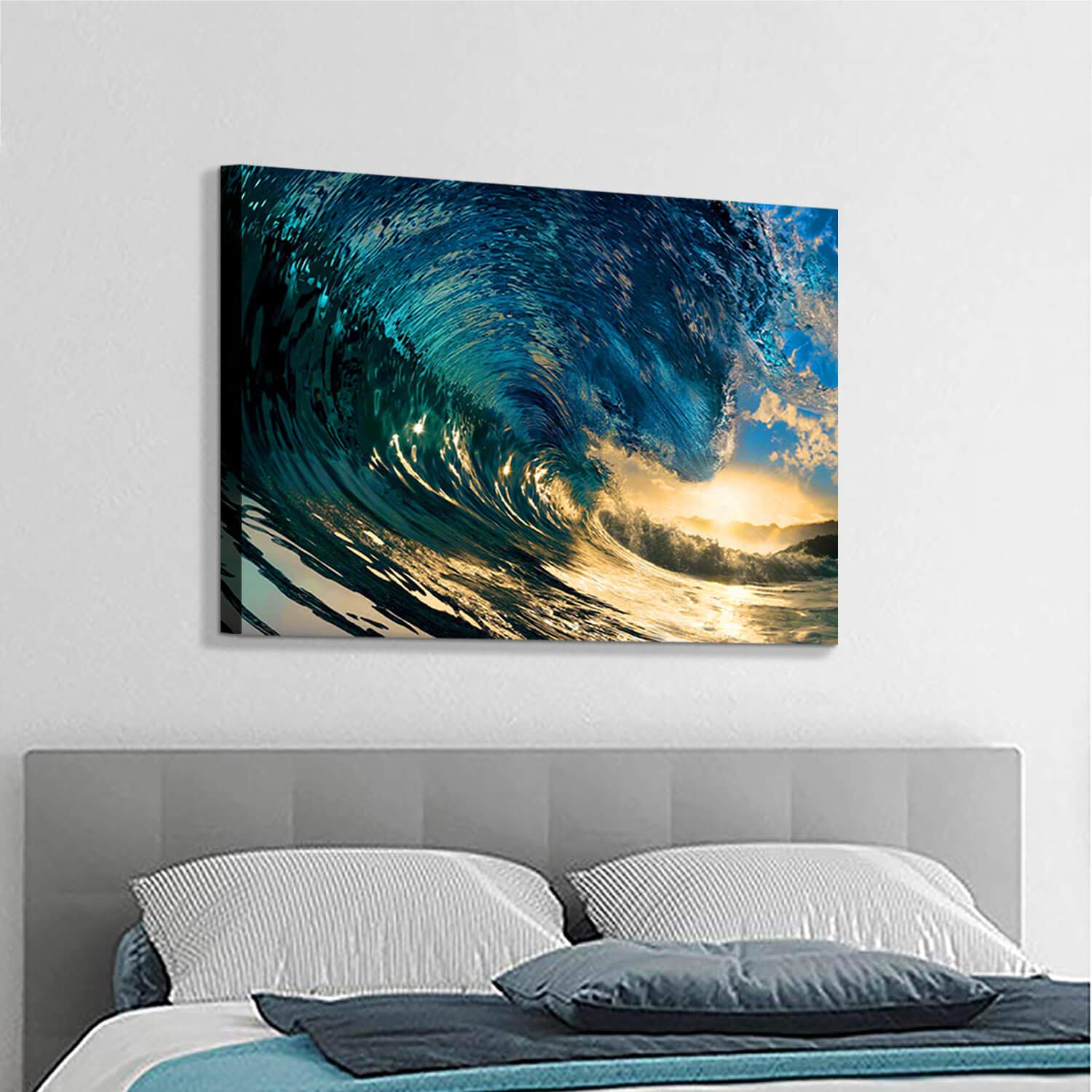 Ocean Wave Canvas Wall Art: Stunning Sunset Seascape Artwork Painting Print On Canvas For Living Room (45'' X 30'' X 1 Panel)