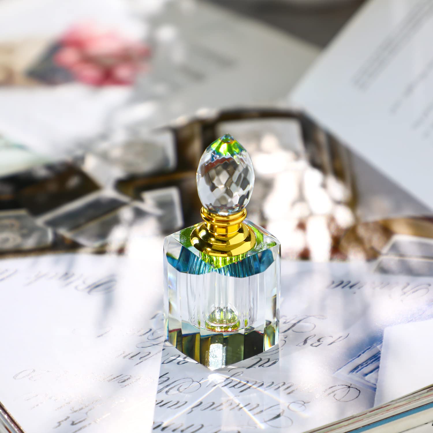 H&D Hyaline & Dora 3Ml Refillable Crystal Perfume Bottle Empty, Clear Crystal Cut Travel Perfume Bottle
