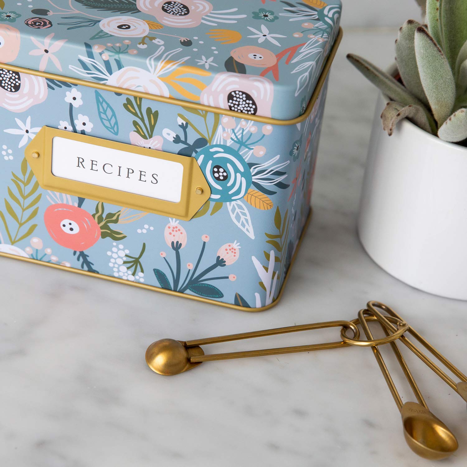 Jot & Mark Decorative Recipe Tin Box For Recipe Cards, Greeting Card Holder  Holds Hundreds Of 4A X 6A Cards (Garden Floral)