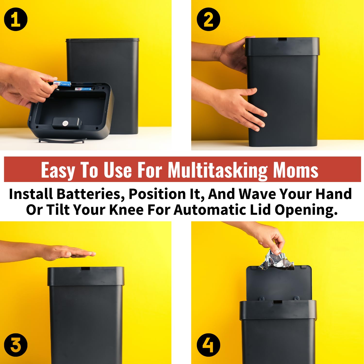 Instacuppa Automatic Touchless Motion Sensor Dustbin  Quick Open, Soft Close Lid, Ipx5 Waterproof, Sleek Design For Kitchens, Ba