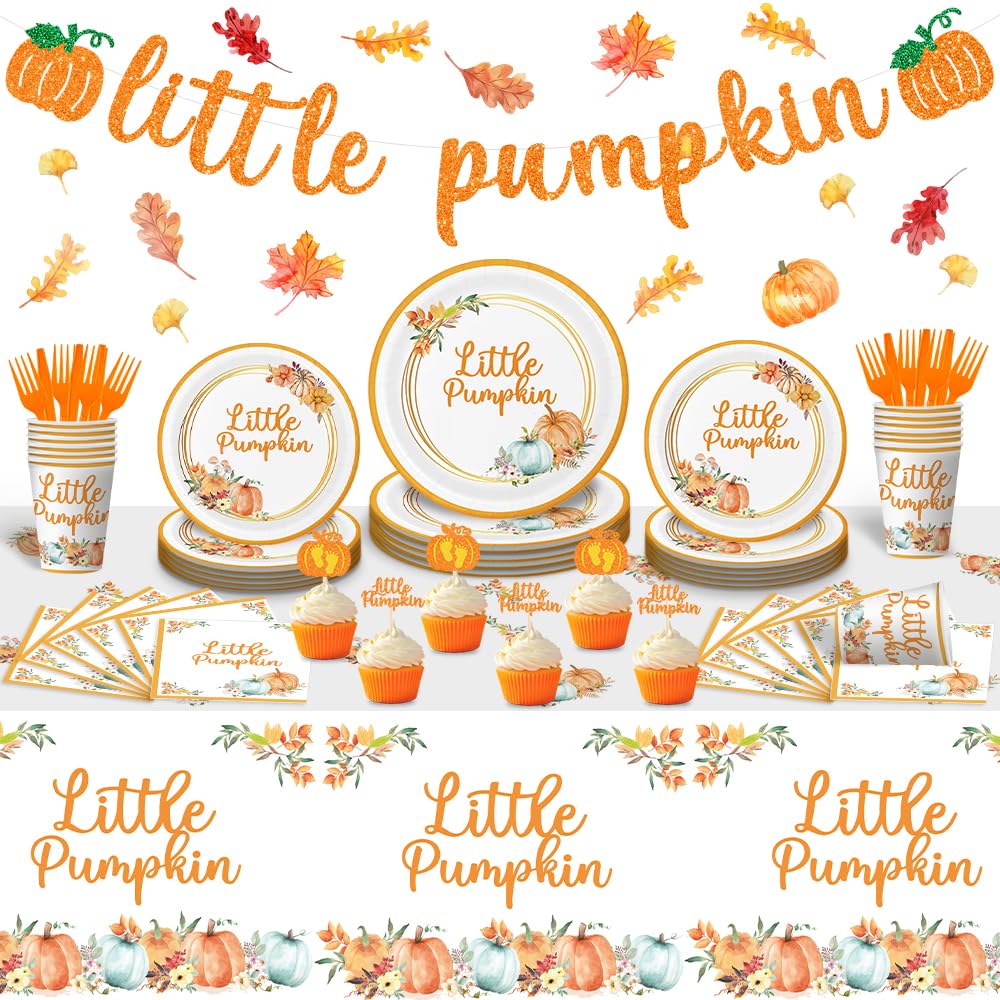 Little Pumpkin Baby Shower Party Decorations Set Serves 25, Little Pumpkin Baby Shower Plates And Cups, A Little Pumpkin Is On T
