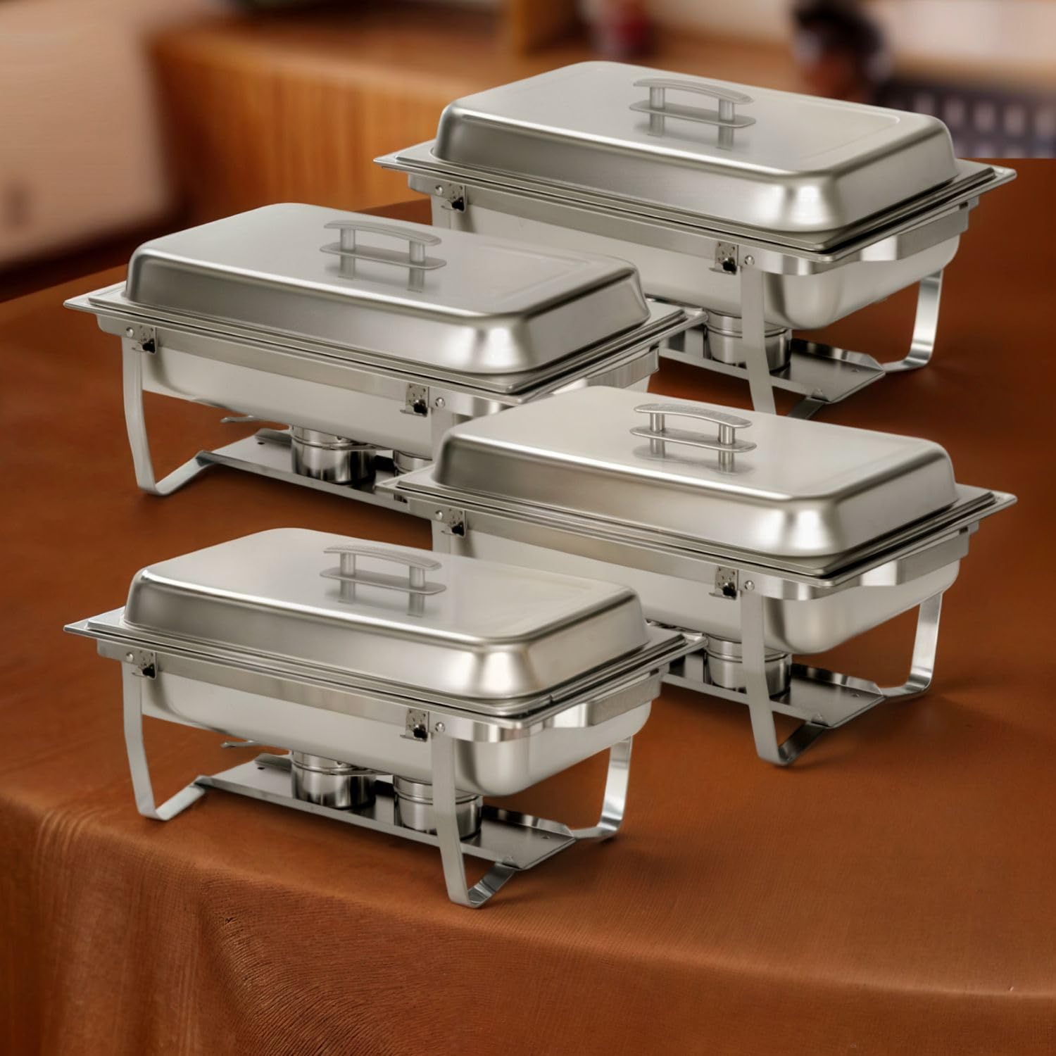 Alpha Living 4 Pack Chafing Dish Full Set - Stainless Steel Catering Chafer with Lids, Pans & Fuel Holders - Buffet Food Warmers