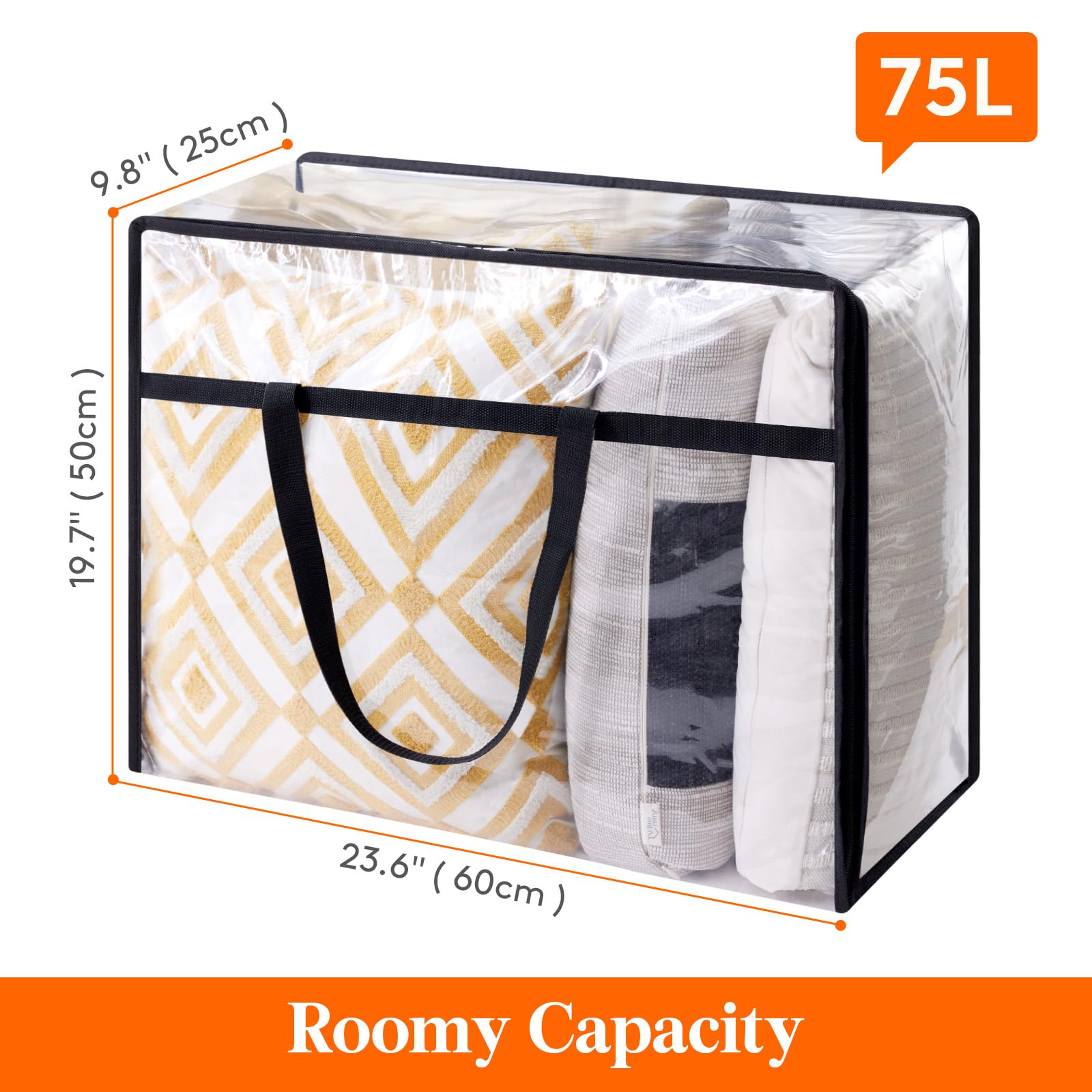 Lifewit 2 Pack Clear Clothes Storage Bags, 75L Large Plastic Blanket Storage, Vinyl Foldable Moving Bags with Zipper, Closet Org