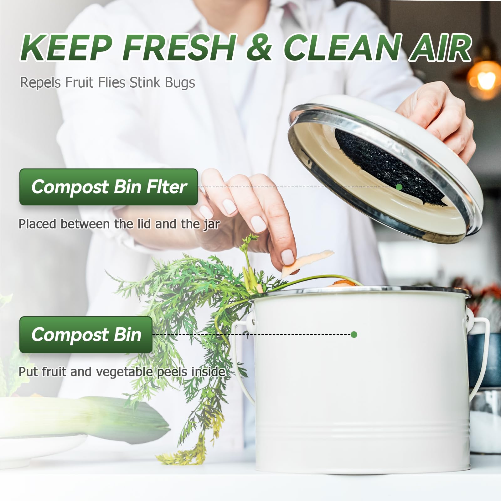 Compost Bin Filter, 6.7 Inch Charcoal Filters For Kitchen Compost Bucket Home Countertop Compost Pail Relpacement Filter, 12-Pac