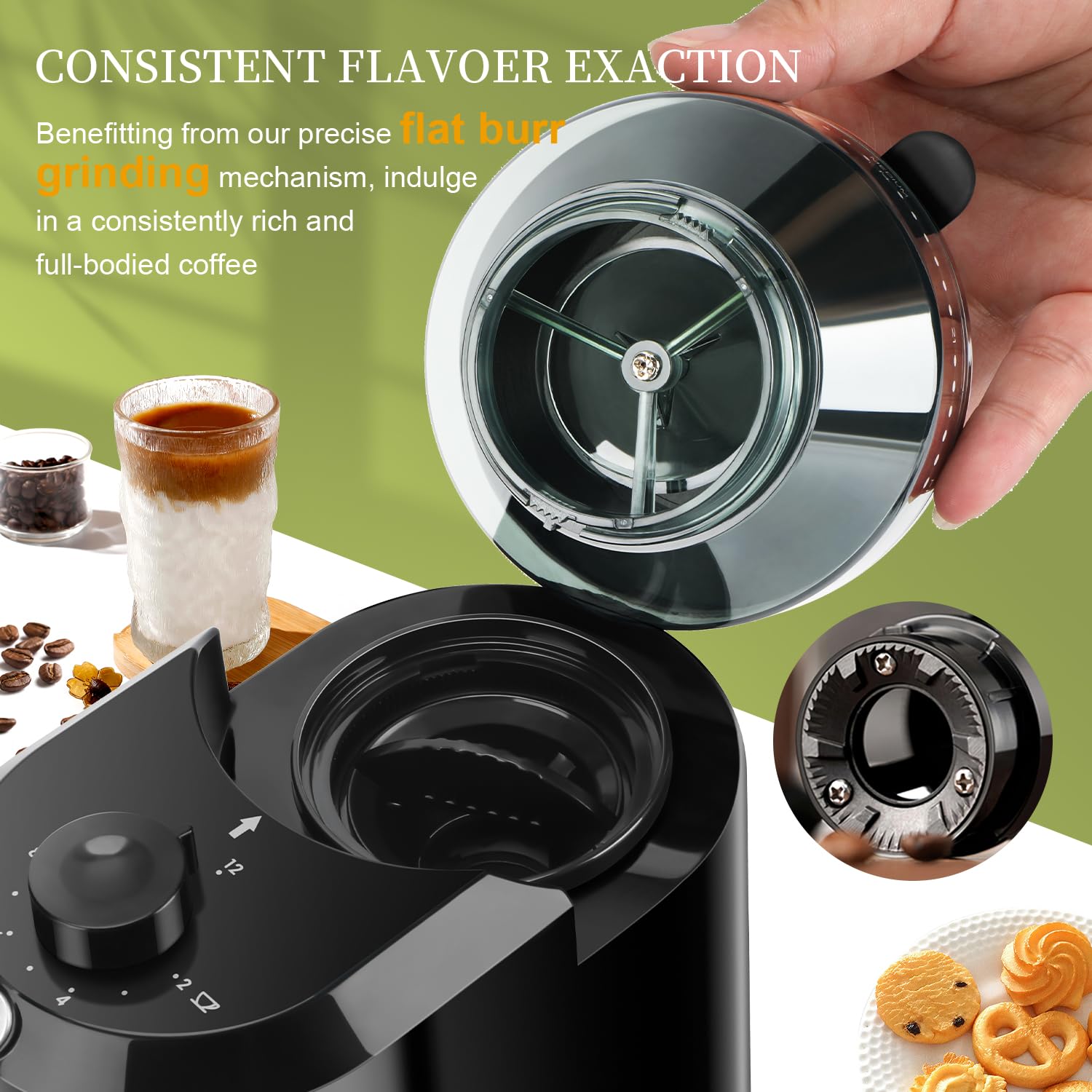 Wancle Electric Burr Coffee Grinder - Adjustable With 28 Precise Grind Settings For 12 Cups - Professional Coffee Bean Grinder