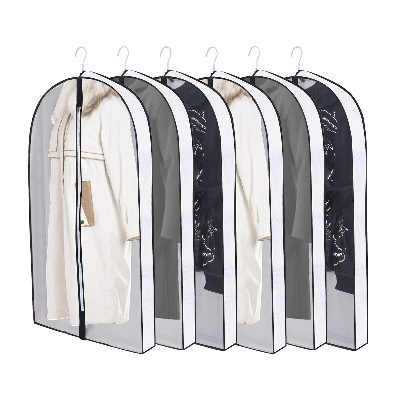 Winfong 60'' Garment Bags For Hanging Clothes, Clear Moth Proof Suits Covers With 4'' Gussets For Closet Storage And Travel Hang