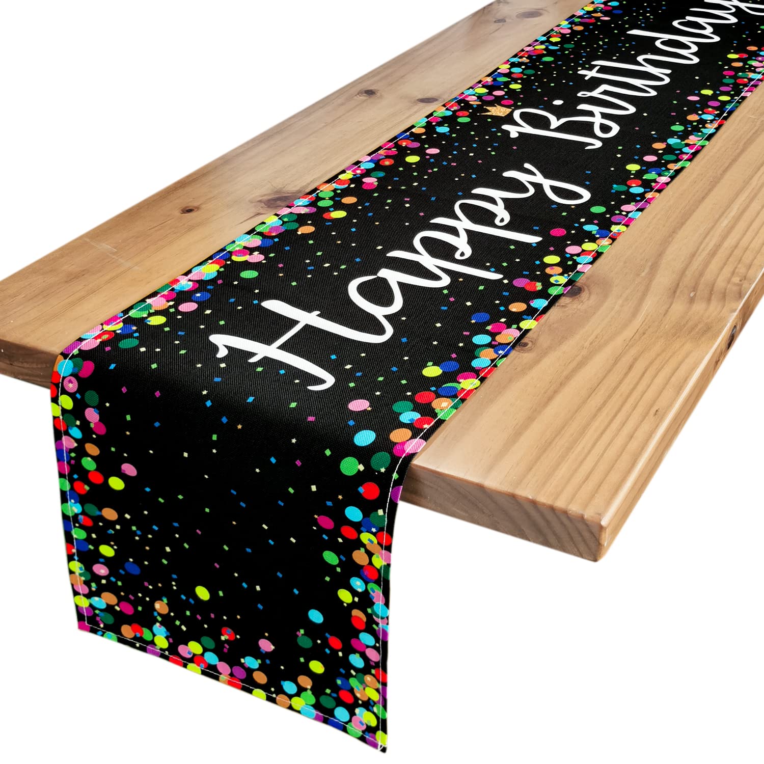 Letjolt Birthday Table Runner Polka Dots Happy Birthday Table Decoration Birthday Sign For Birthday Party Decor 12X72 Inches, Bl