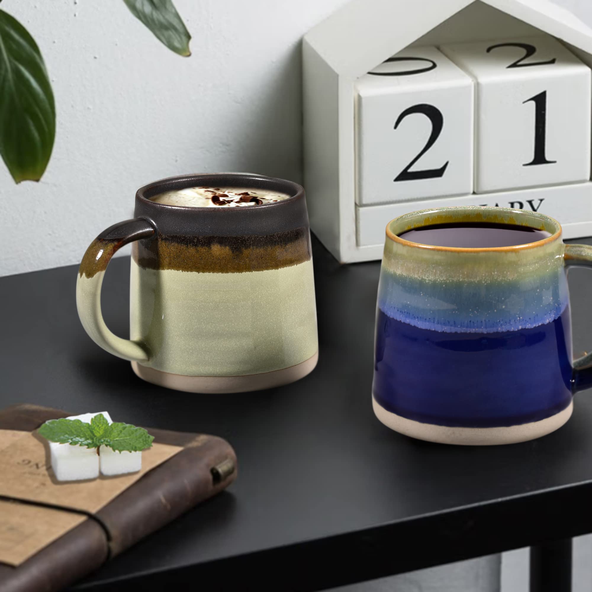 Blue Tone Reactive Glaze Mug 13.5 Ounce, Porcelain Mug For Coffee, Tea, Milk Or Other Liquid, Kiln-Change Technique Unique Cups