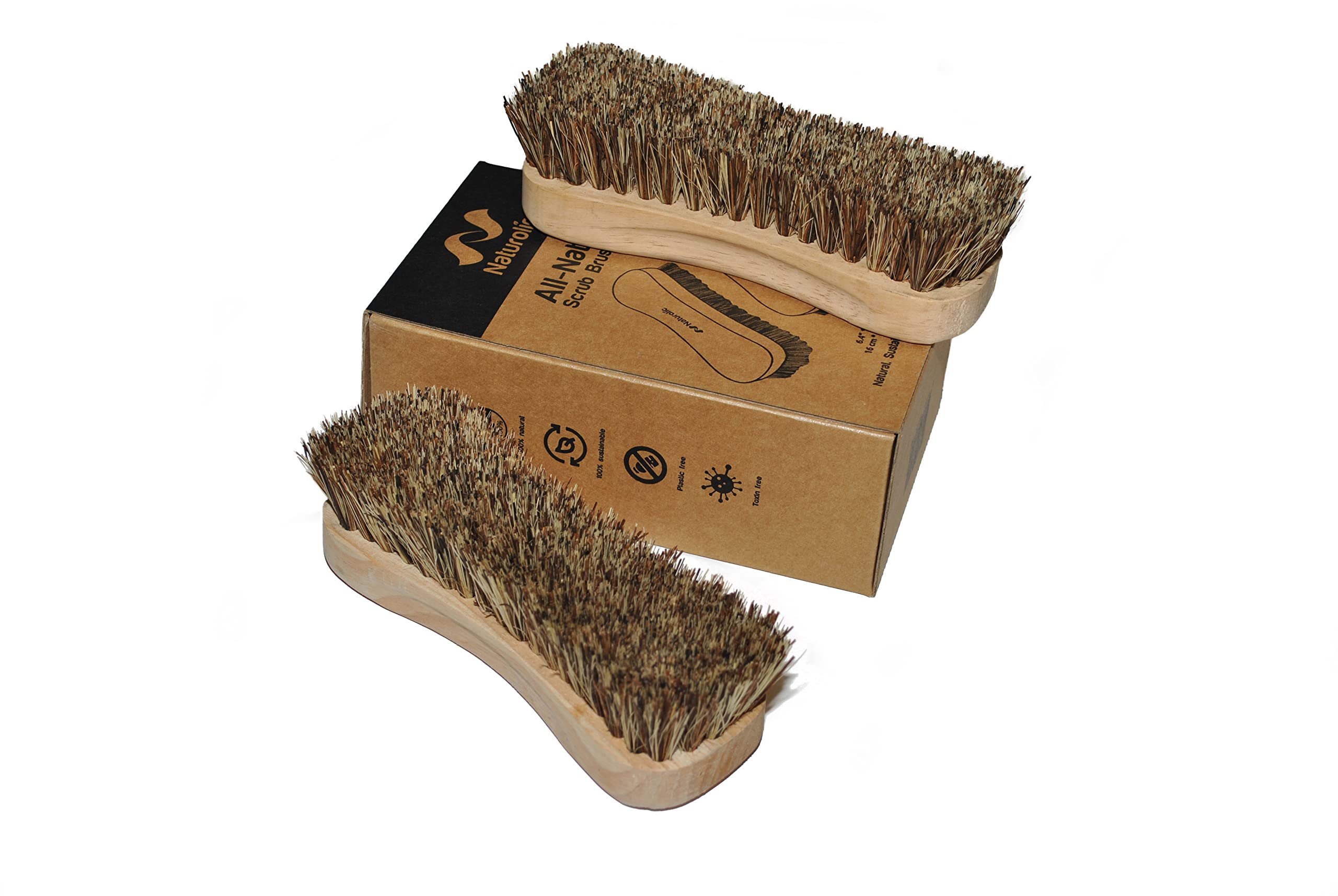Naturolic All-Natural Wooden Scrub Brush Set | Wooden Handle | Palmyra Bristle Brush For Cleaning | Eco Friendly Cleaning Produc