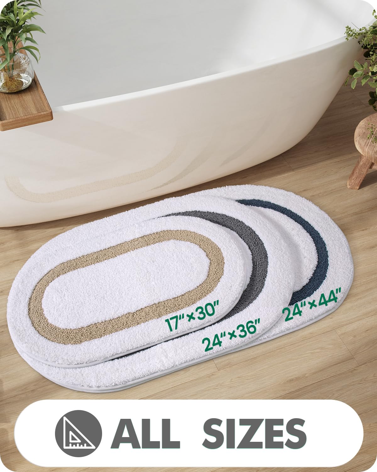 Lumi Bathroom Mat Oval Bathroom Rug, White Bath Mats Non Slip,Premium Water Absorbent Bath Mat, Ultra Soft Washable Bath Rugs Fo
