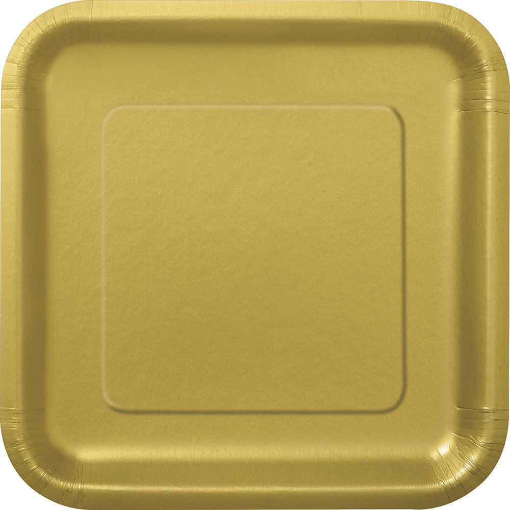 Gold Solid Square Dinner Plates - 9''( Pack Of 14) - Premium Quality & Contemporary Design - Perfect For Elegant Events & Celebr