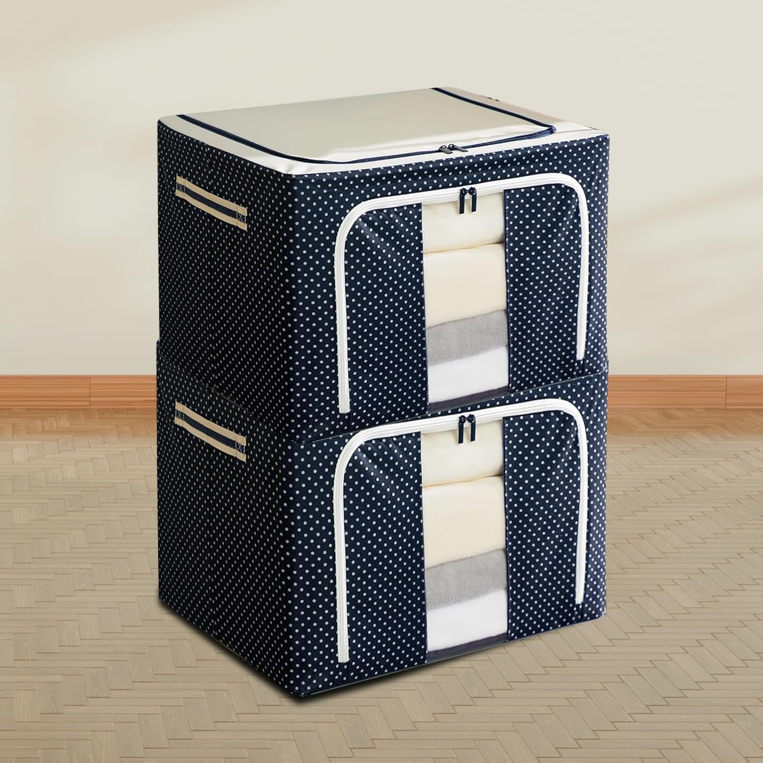 Varenyya NonWoven Storage Box & Organiser  Foldable Steel Frame With Zipper, Clear Window & Handles  Wardrobe Organizer For C