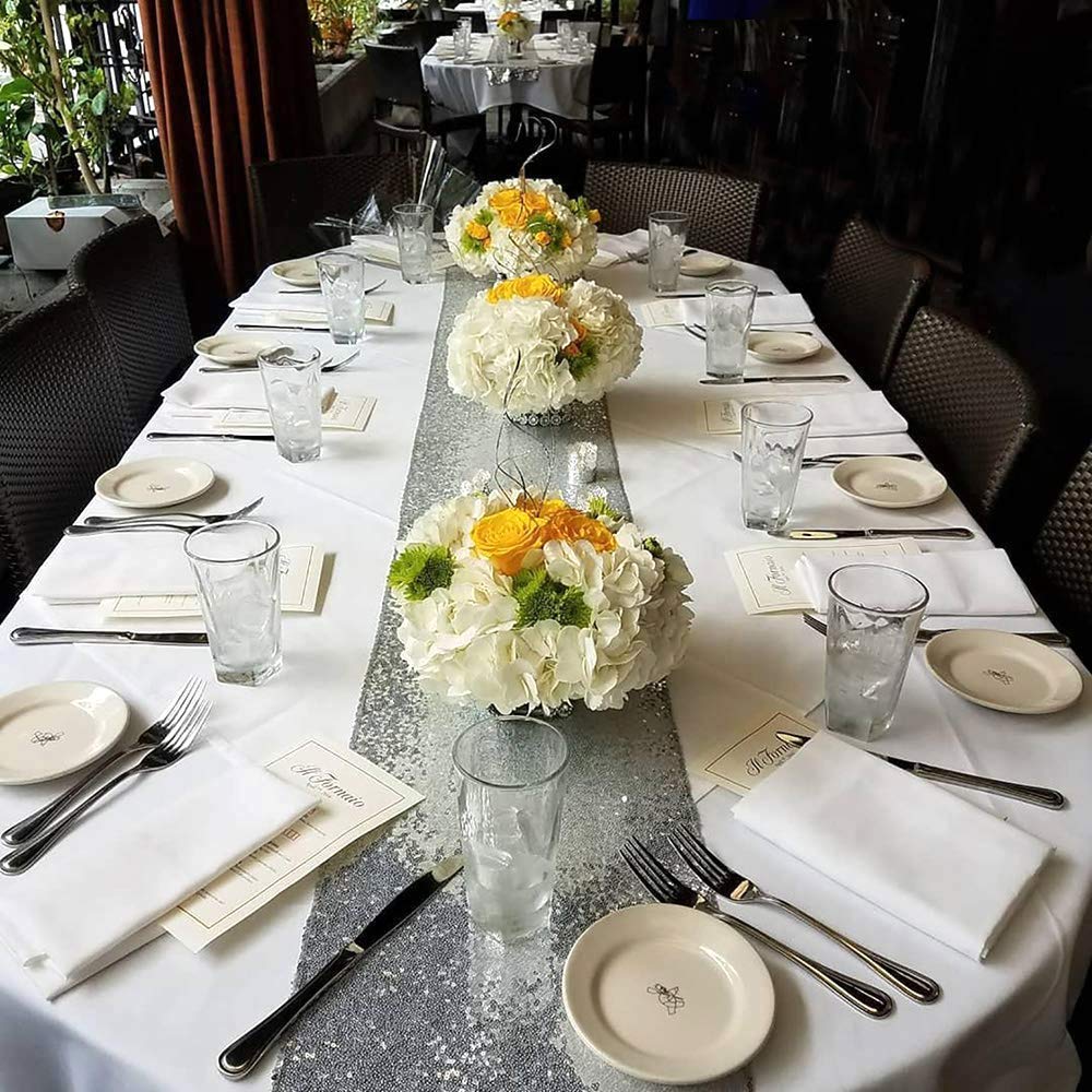 Jyflzq Silver Sequin Table Runner 12''X108'' Pack Of 2 Glitter Sequin Fabric Table Linens Runner Sparkly Sequin Runners For Tabl