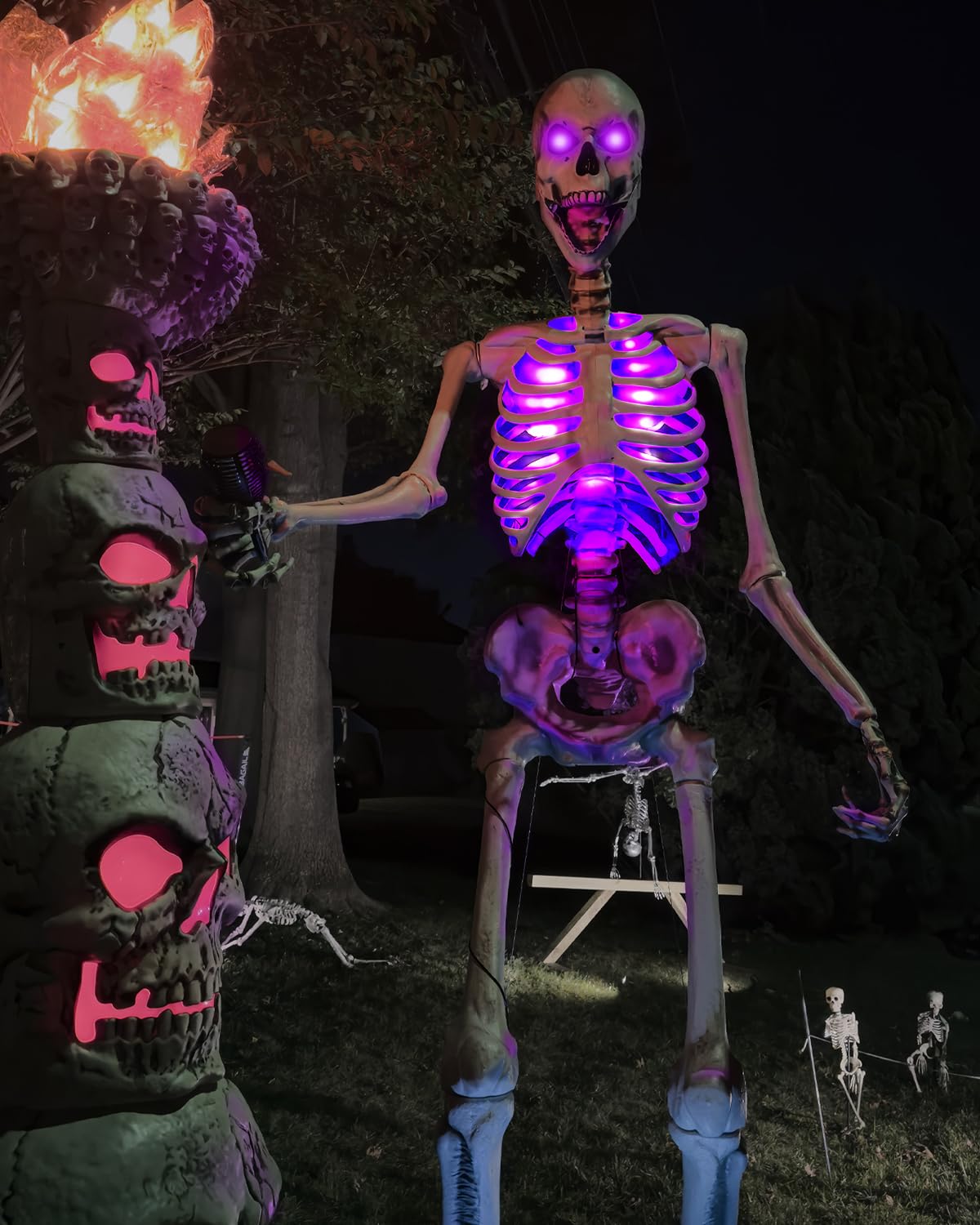 BlissfulTie Halloween 12 Foot Skeleton Light Kit - RGB Color Changing Giant Skeleton Lights with Timer & Waterproof, 12 ft Skele