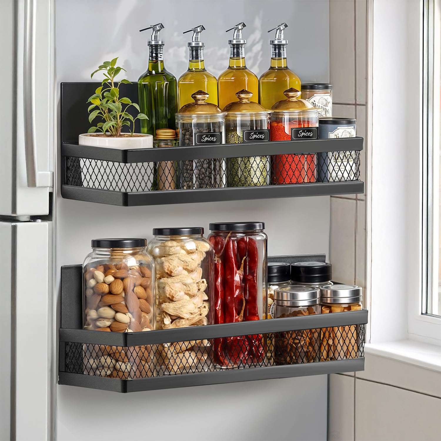 ABOUT SPACE Set of 2 Magnetic Spice Rack for Fridge Side Storage  Metal Shelves for Washing Machine, Microwave Oven, Fridge Mag