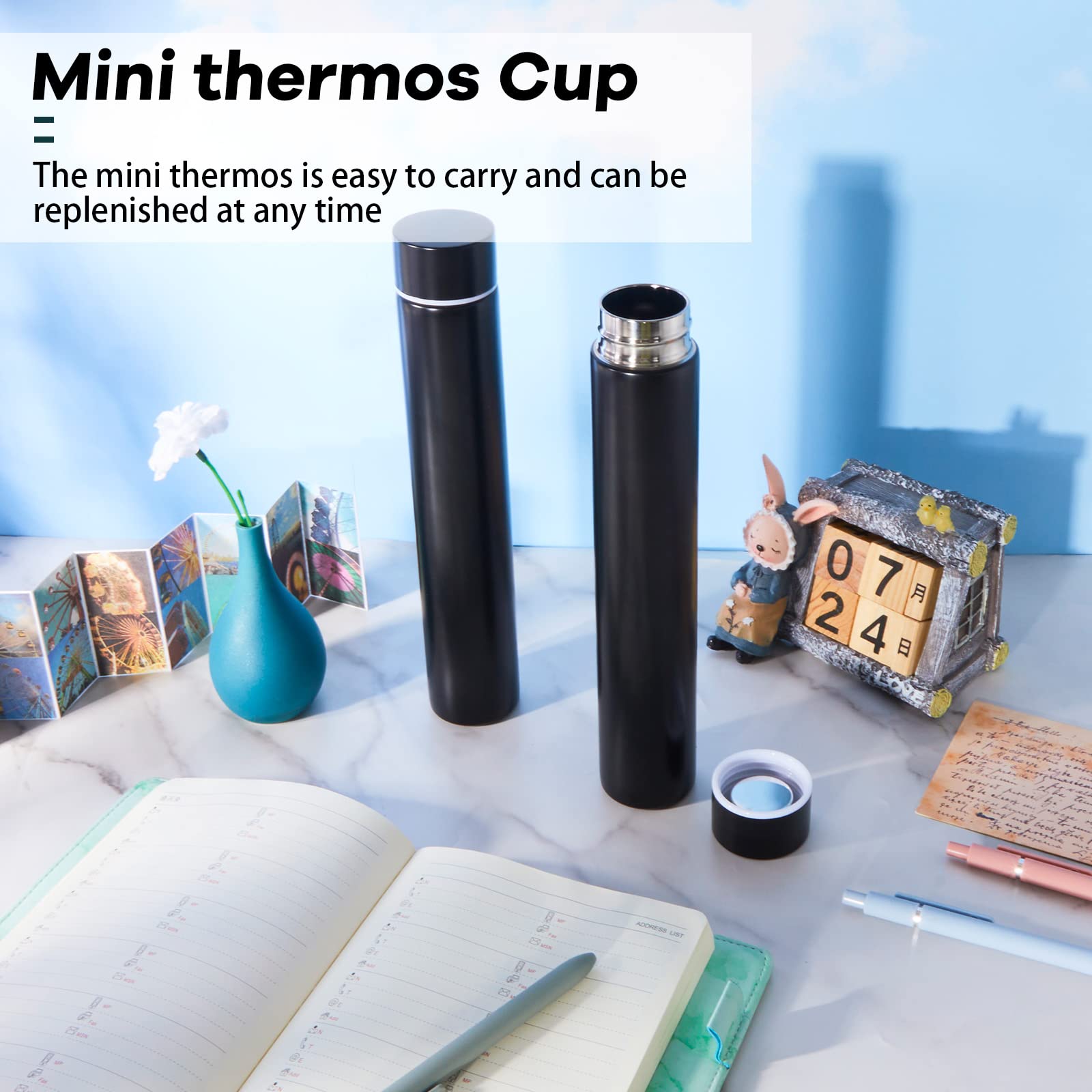 Dandat 3 Pieces Slim Insulated Water Bottle Skinny Water Bottles For Backpacks Small Mini Stainless Steel Tumbler Cup For Coffee