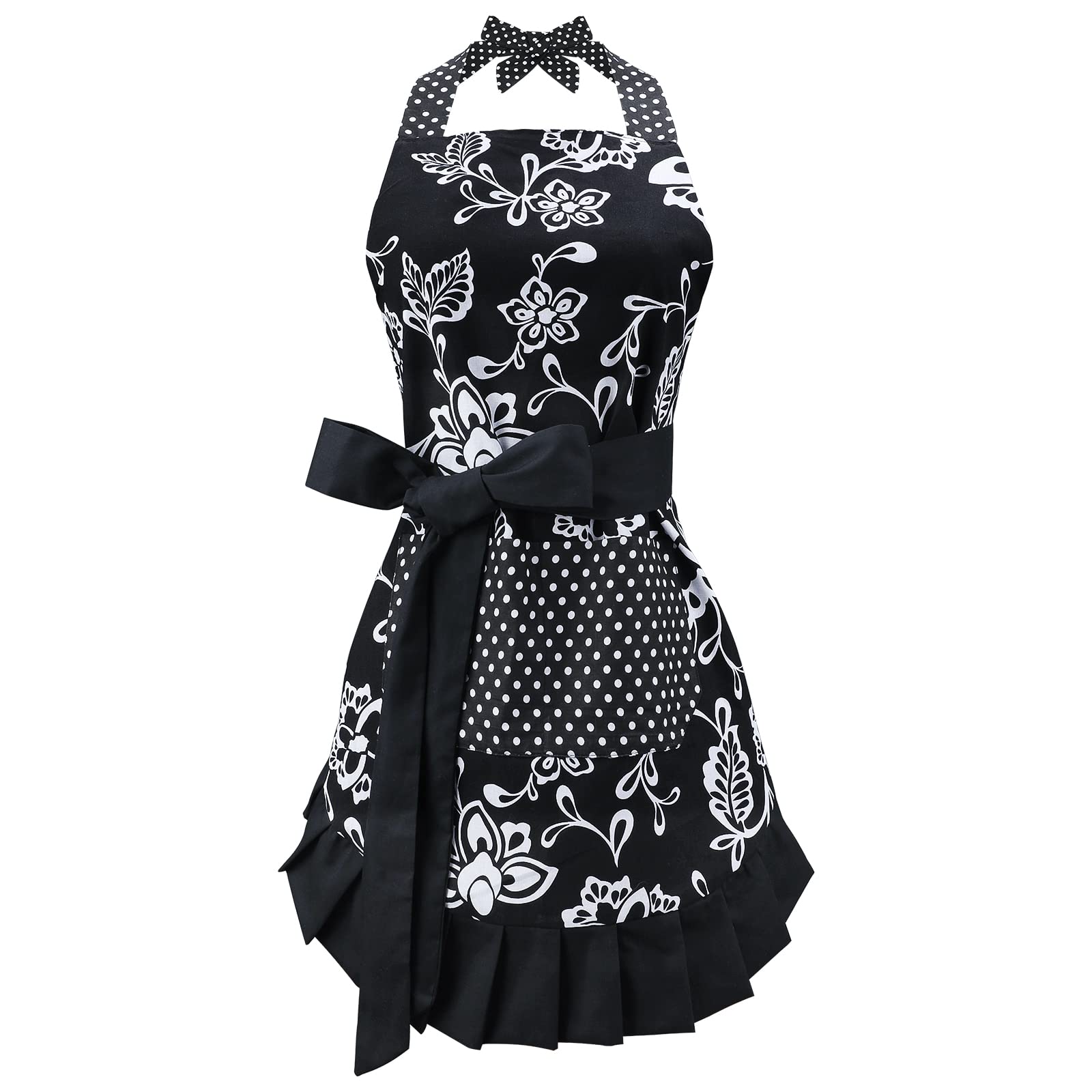 G2Plus Cotton Aprons For Women With Pockets, Extra Long Ties, Floral Apron, Perfect For Kitchen Cooking, Baking And Gardening, 2