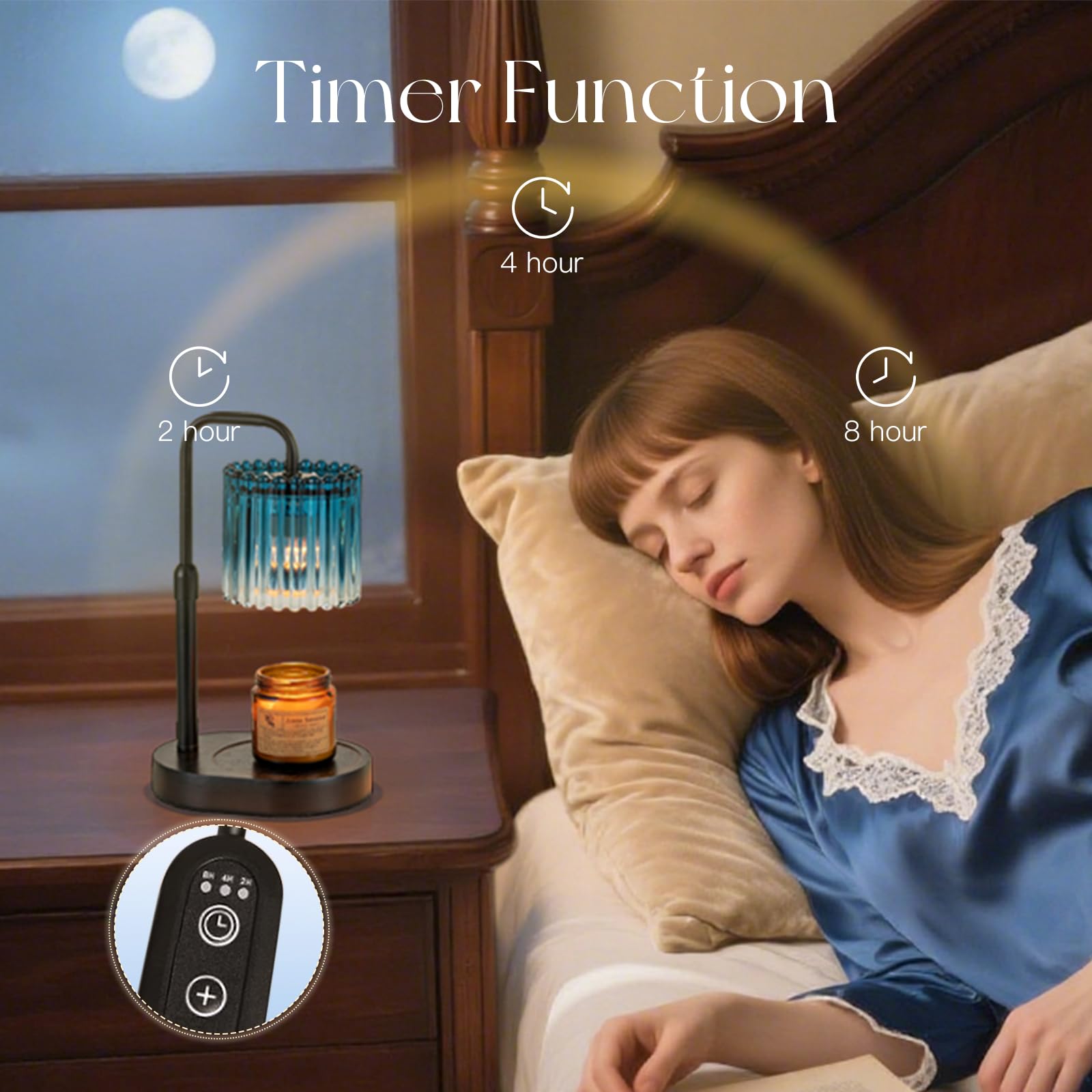 Candeldo Candle Warmer Lamp with Timer: Navy Blue Candle Warming Lamp with 2 Bulbs Height Adjustable Wax Melt Dimmable Bedroom D