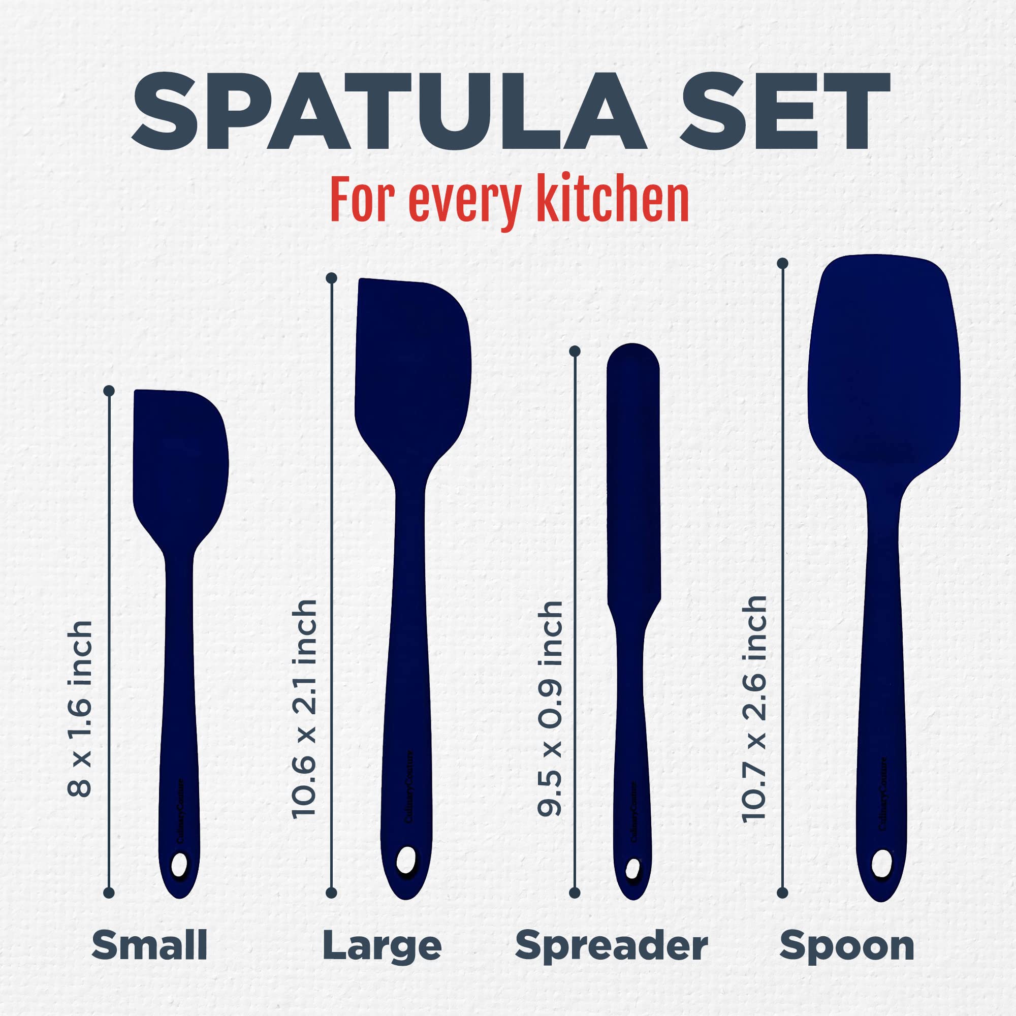 Culinary Couture 4-Piece Blue Silicone Baking Spatula Set - Rubber Spatulas Silicone Heat Resistant Up To 608F, Bpa-Free - Silic