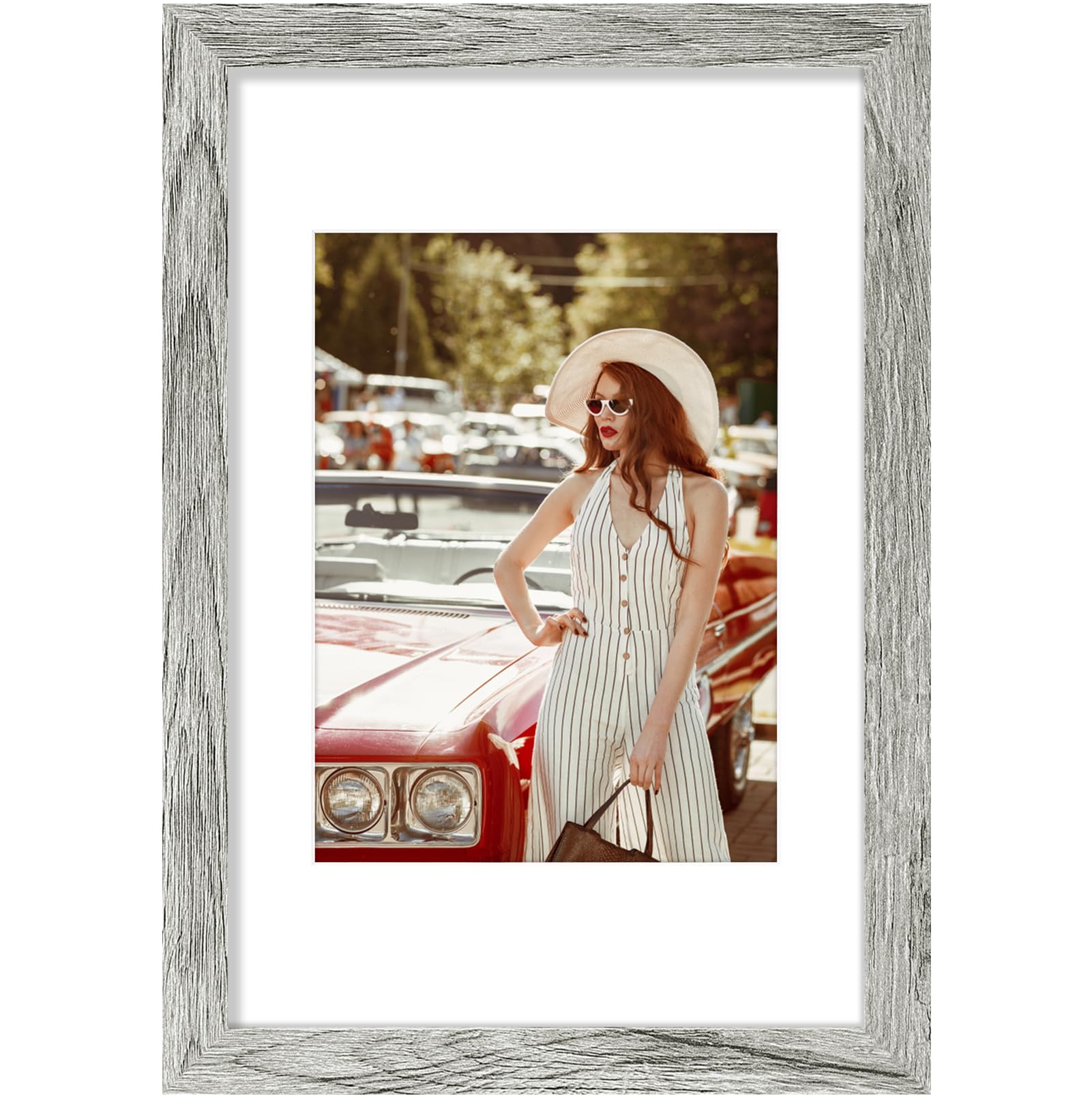 Vittanly 8x12 Picture Frame, Display Pictures 6x8 with Mat or 8x12 without Mat, Photo Frame for Wall or Table Top Display, Grey,