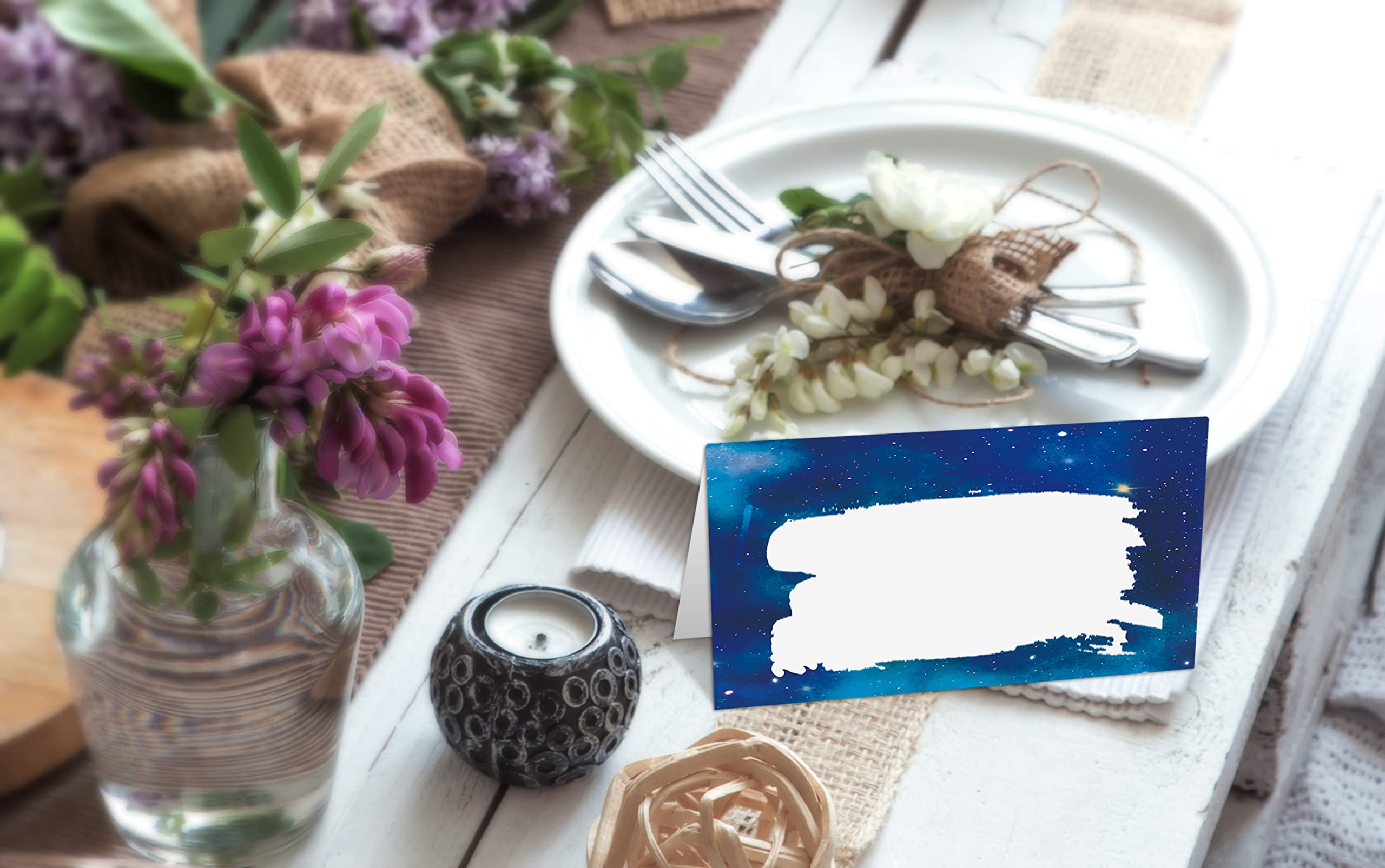 Place Cards For Wedding, Birthday Or Party, Blue Filled-In Name Place Cards, Foldover Seating Table Cards, 25 Pack, Folds Into 3