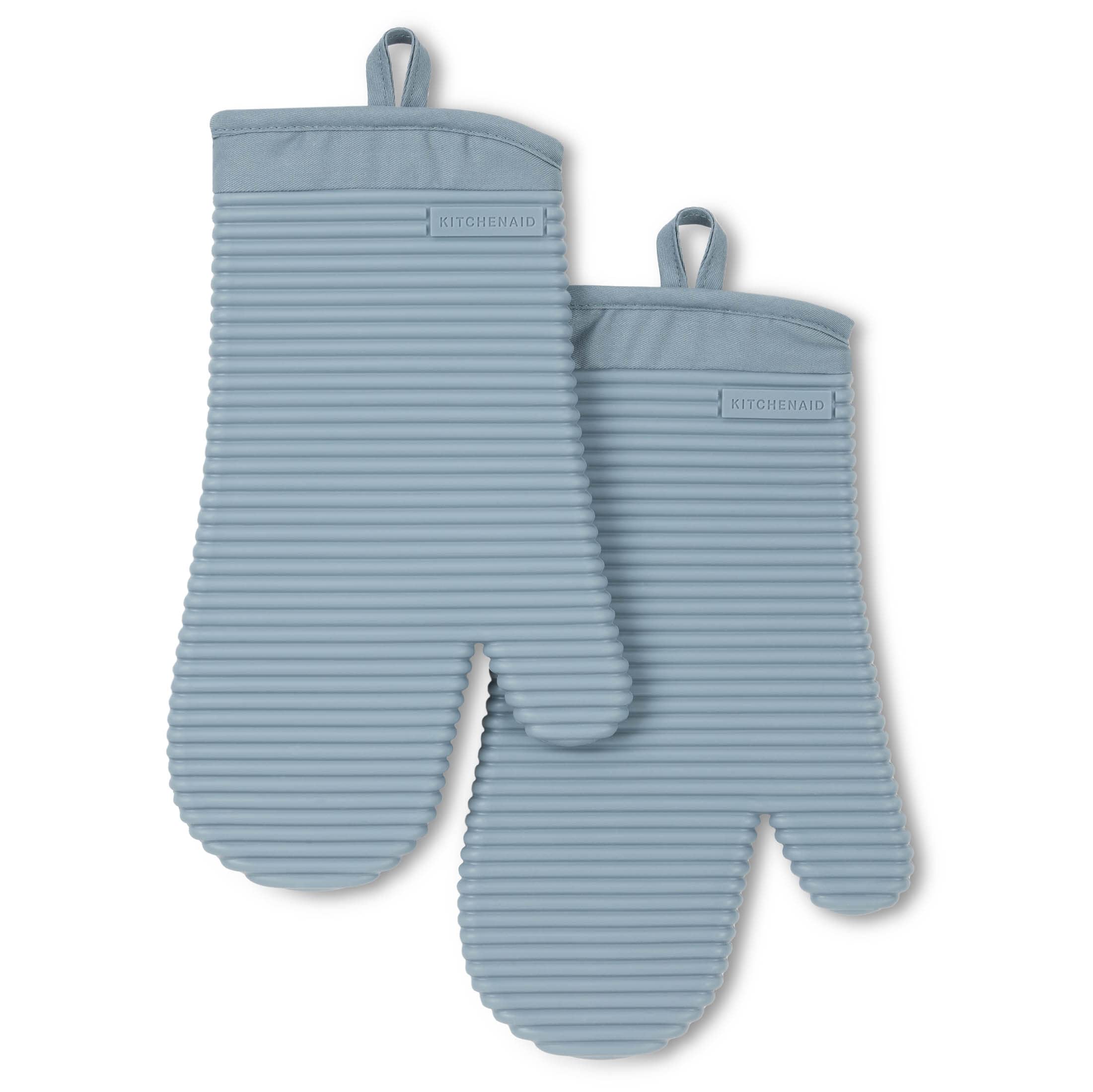 KitchenAid Ribbed Soft Silicone Oven Mitt 2-Pack Set, Fog Blue, 7.5x13