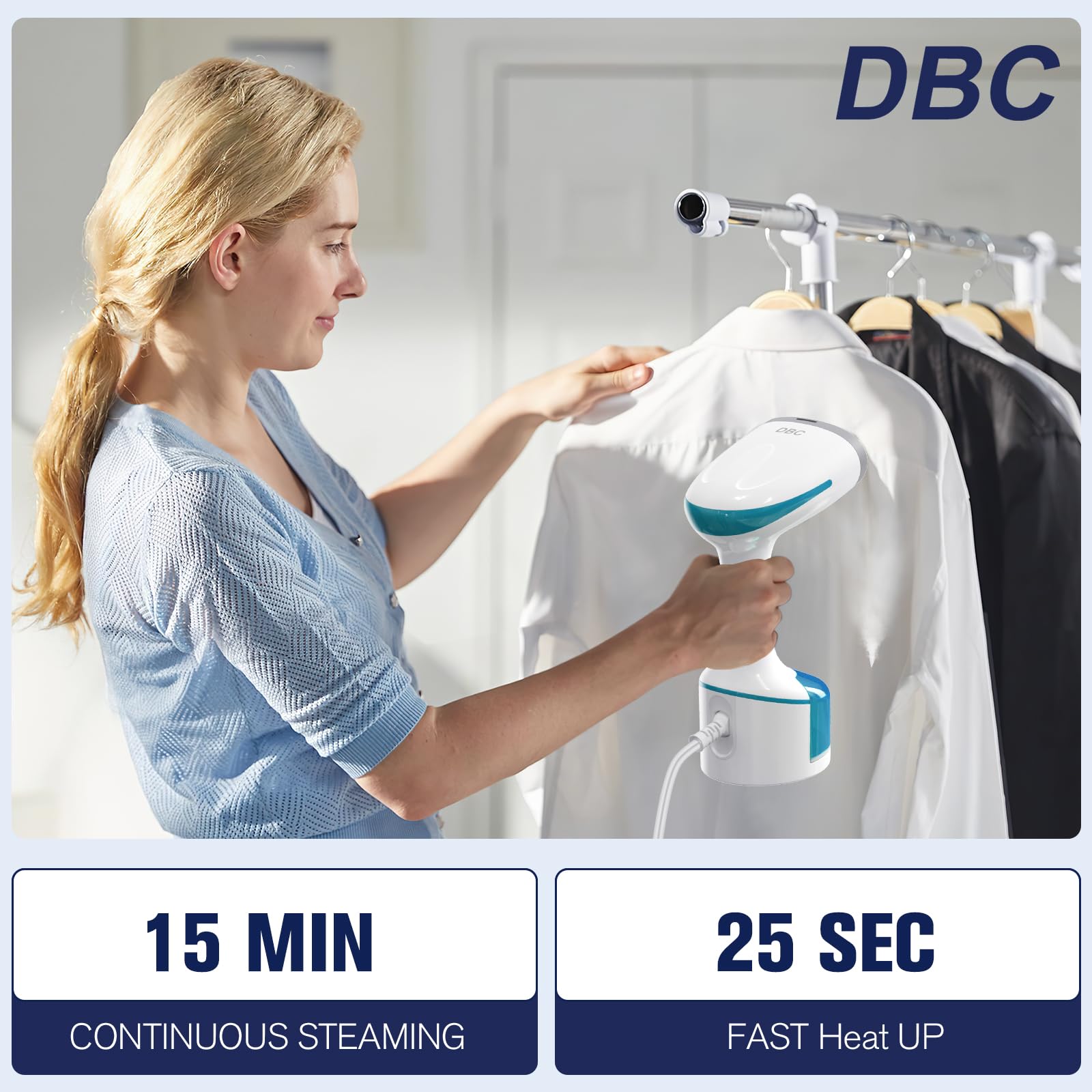Dbc Steamer For Clothes, 1500W Portable Handheld Garment With 250Ml Water Tank, 25S Fast Heat-Up, 2 In 1 Fabric Wrinkle Remover
