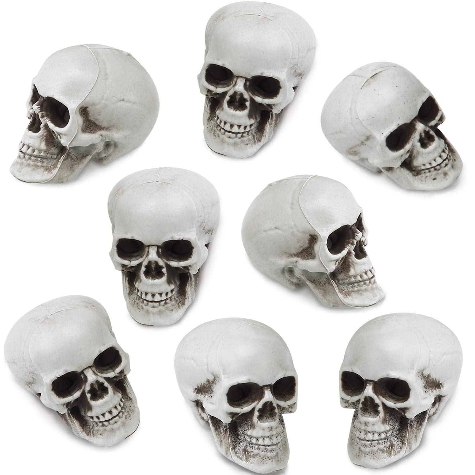 Boao 8 Pieces Halloween Skulls Realistic Looking Skulls Human Skeleton Head Skull for Halloween Bar Home Table Decoration (1.8 x