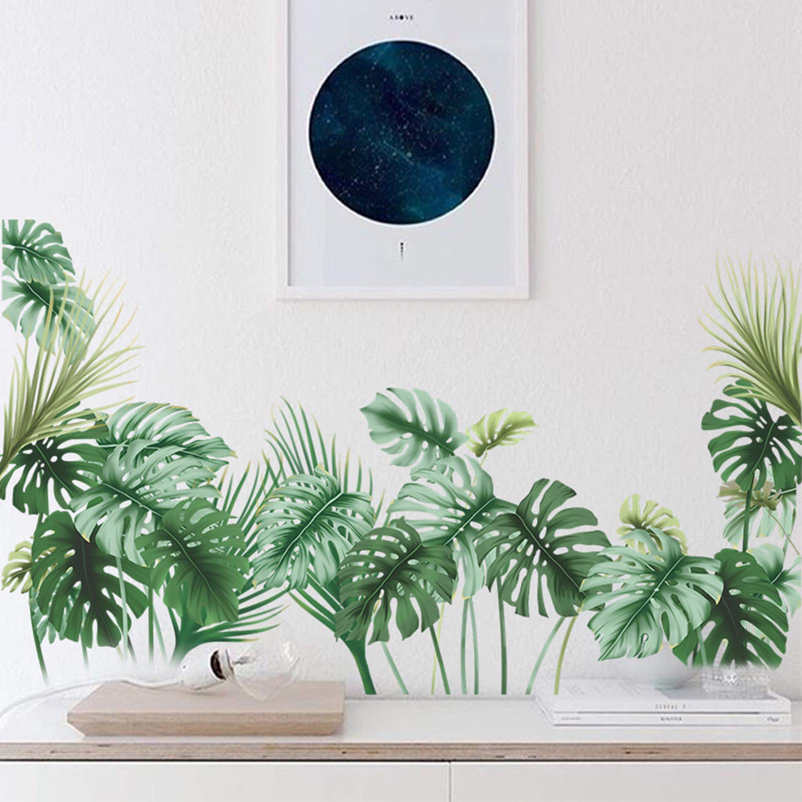 Tropical Wall Decals Palm Leaf Wall Stickers For Living Room, Green Plants Wall Decor Posters Vinyl Peel And Stick Art Murals Fo