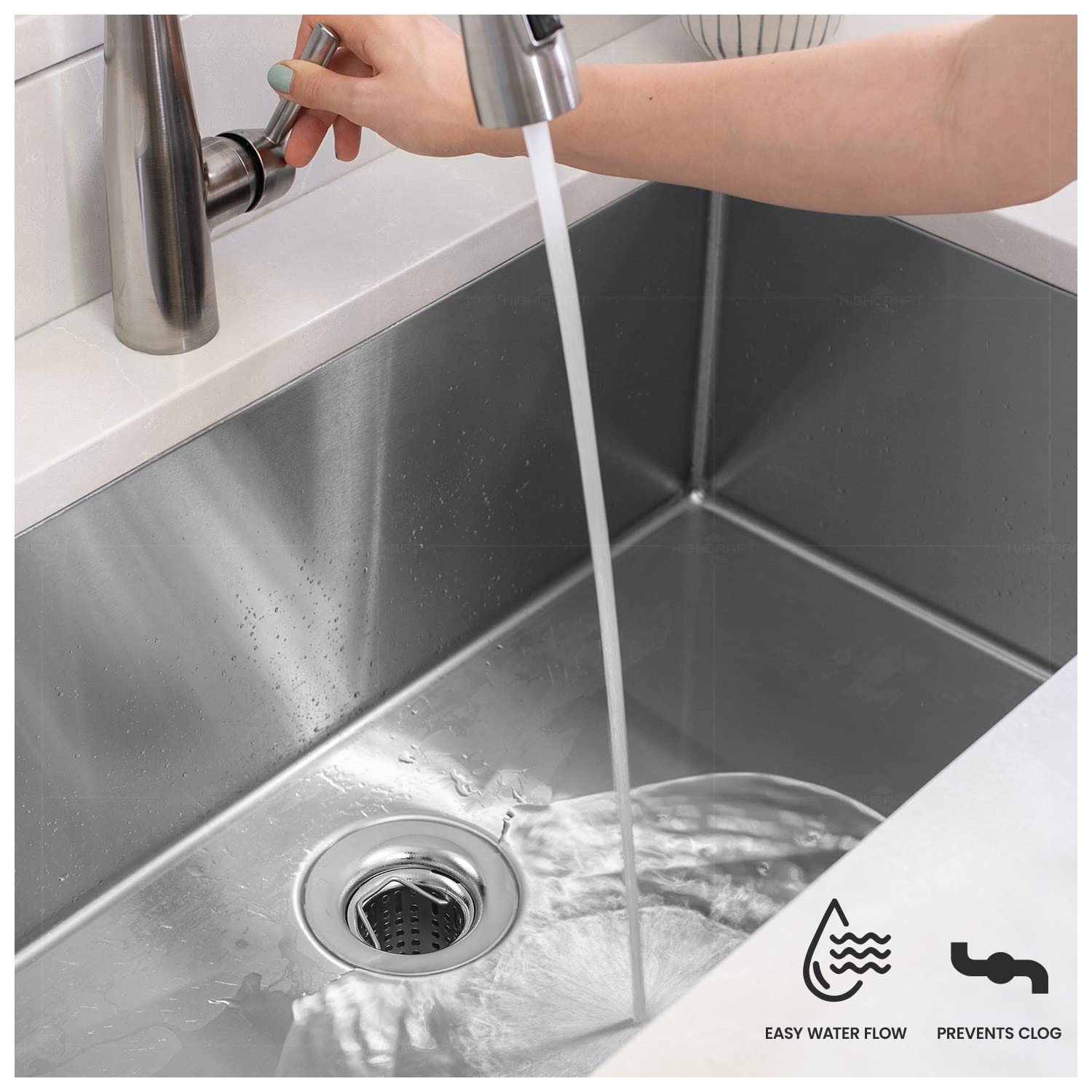 Highcraft 9774 Bar/Prep Sink (1-7/8    - 2-1/4   ) Junior Duo Stainless Steel Drain Assembly With Deep Strainer Basket Stopper