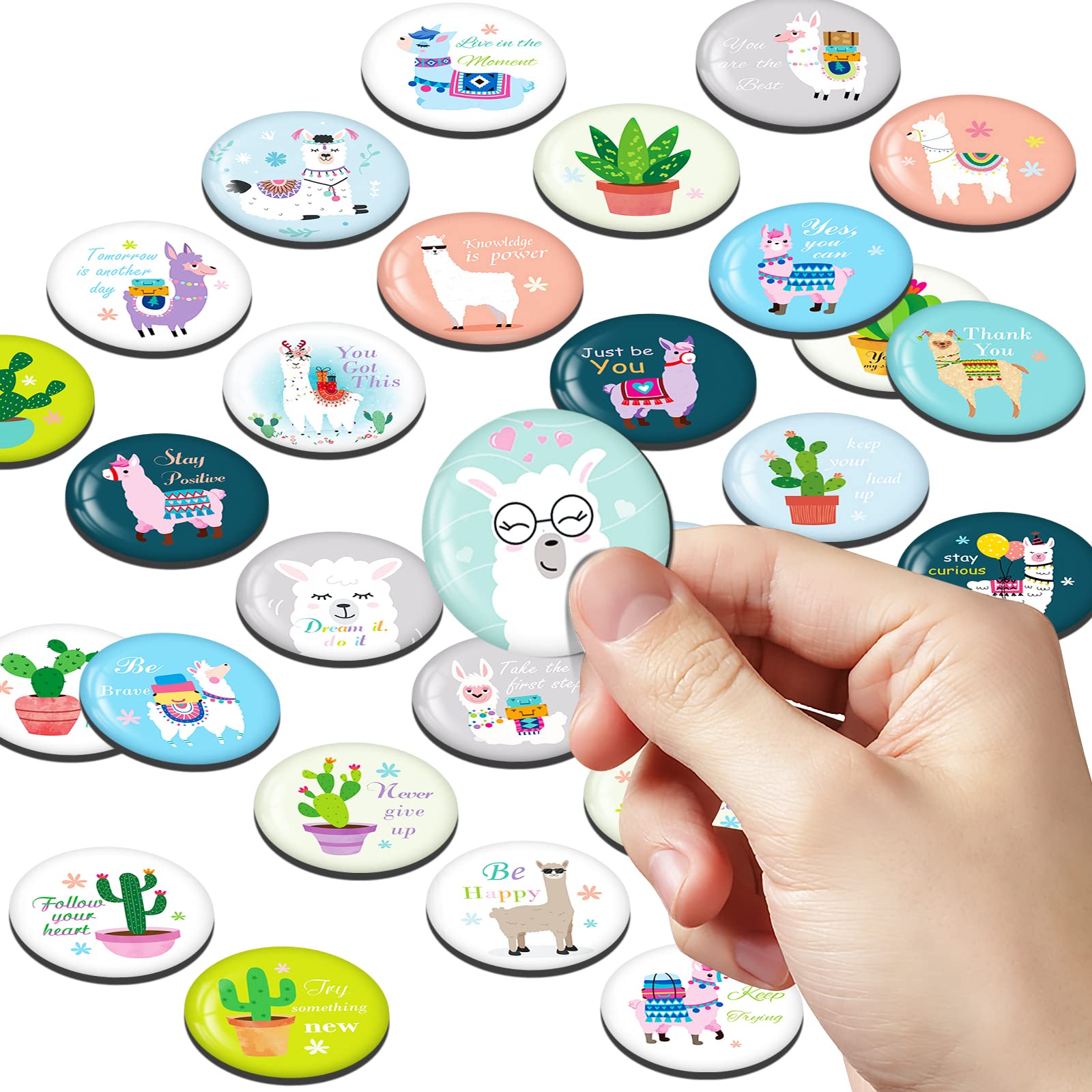 MORCART 30PCS Inspirational Magnets  Llama Cactus Motivational Magnets for Refrigerator Cute Animal Magnets for Fridge Classroom Whiteboard Locker Office