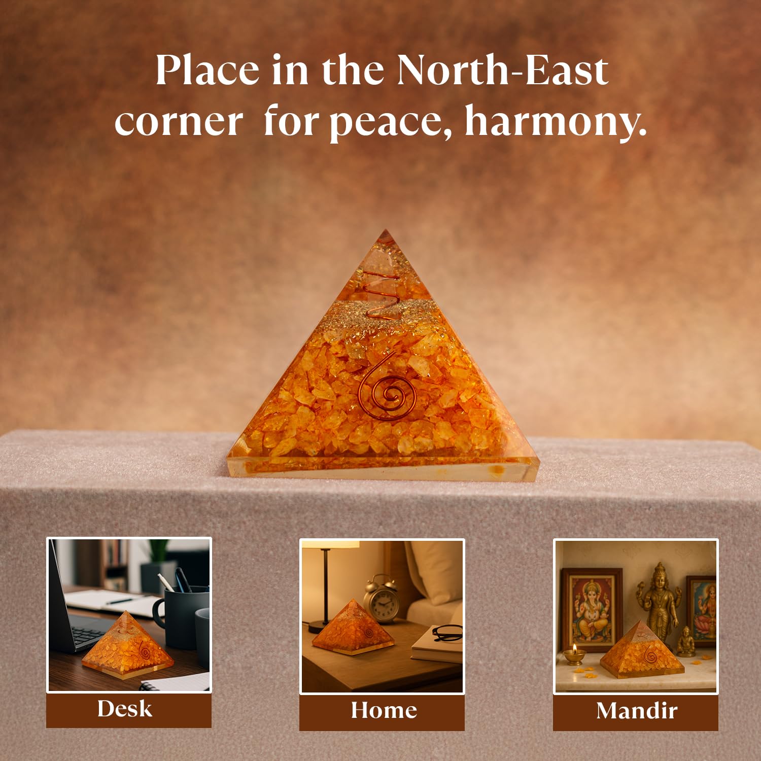 Astrotalk Citrine Crystal Resin Pyramid | Prosperity & Success Orgonite Pyramid For Healing & Positivity | Vastu Items For Home Decor | Office Table Decoration Items | Gift For Man & Woman