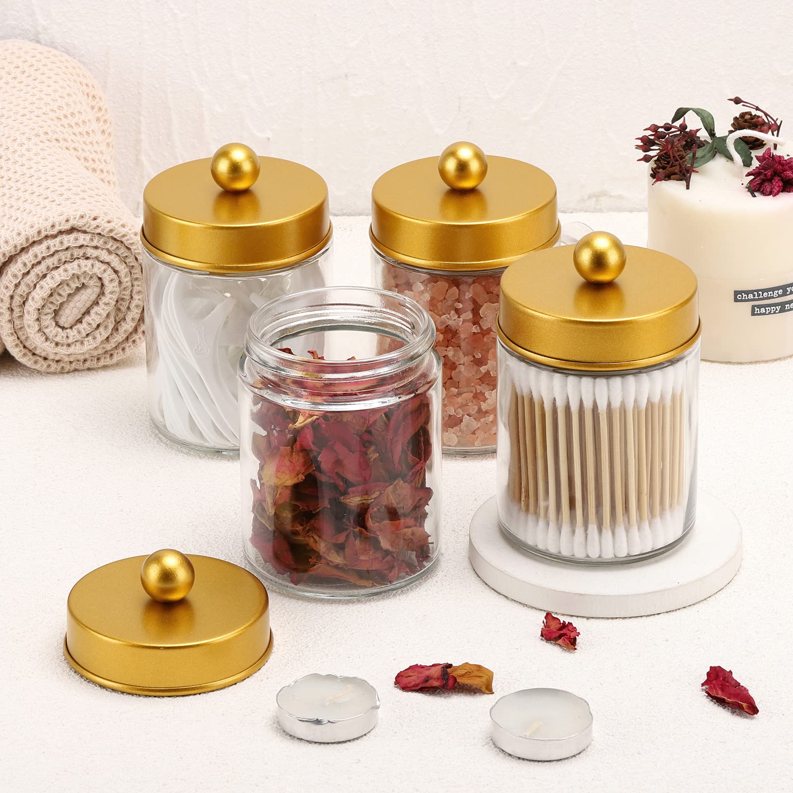 Tbestmax 4 Pack Glass Qtip Holder Dispenser, 10-Ounce Restroom Bathroom Organizers And Storage Containers, Apothecary Jars With