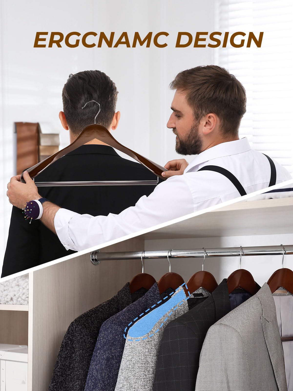 House Day Wide Shoulder Wooden Hangers, Wood Suit Hangers With Non Slip Pant Holder, Heavy Duty Coat Hangers For Closet, Wooden