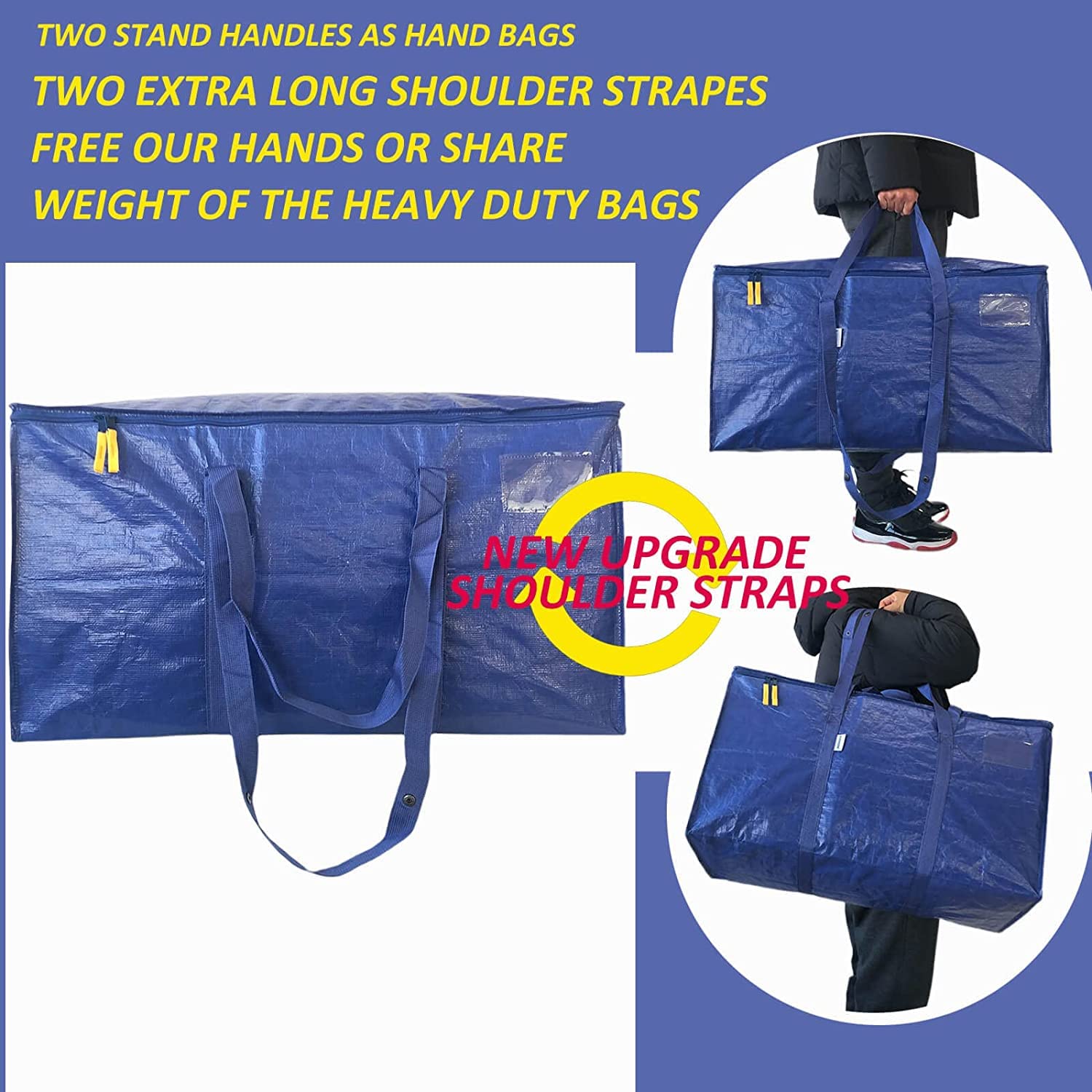 AlexHome Easy Moving Bags Heavy Duty 8 Pack  Extra Large Packing Bags for Moving Stroage Bags for moving Large Moving Bags for Clothes Strong Durable Moving Bags with Handles Moving Bags Moving Supplies for Space Saving Moving Storage (Blue Set of 8)
