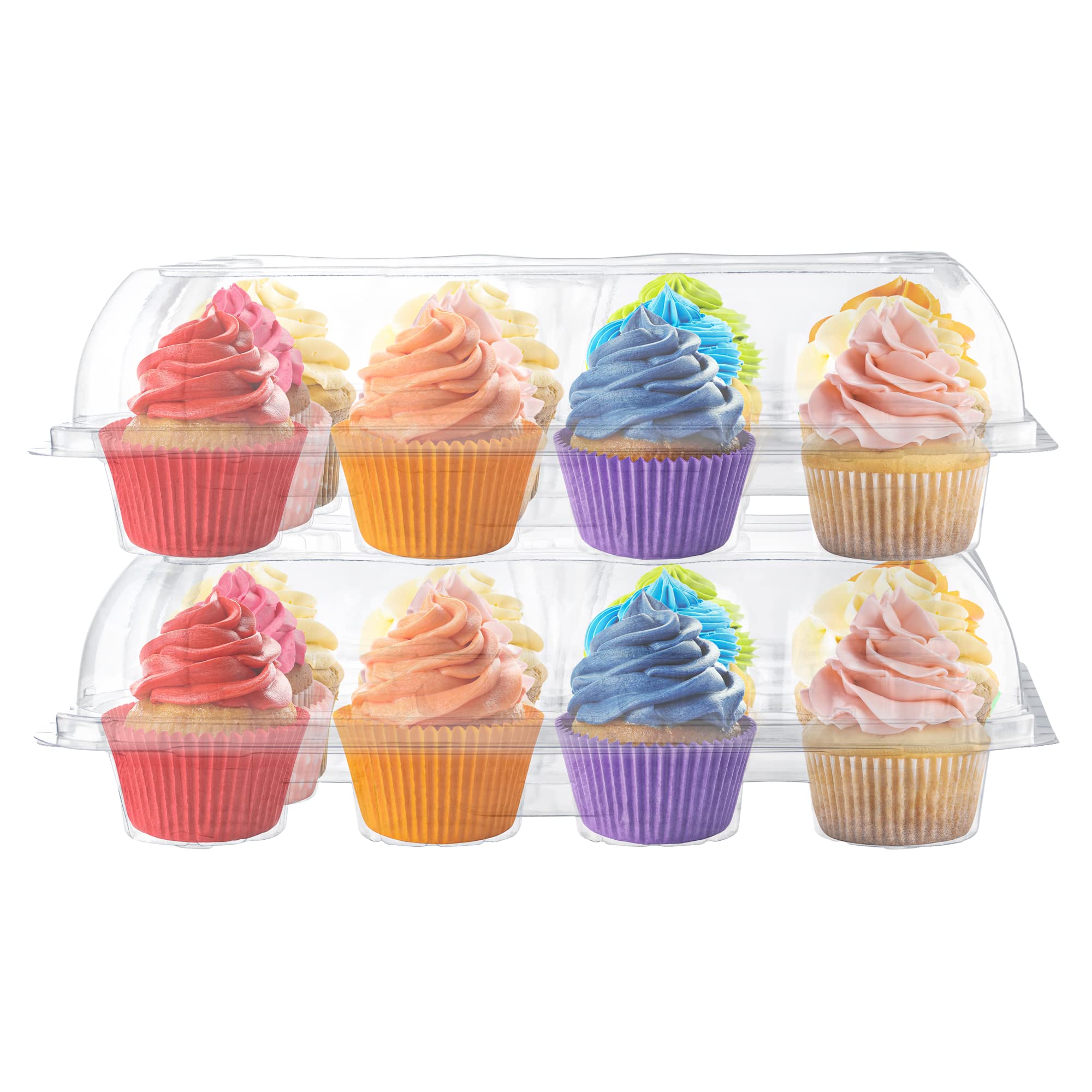 Plastic Cupcake Containers Boxes 12 Compartment - 8 Pack Disposable High Dome Dozen Cupcake Holder With Lid Bulk Extra Sturdy St
