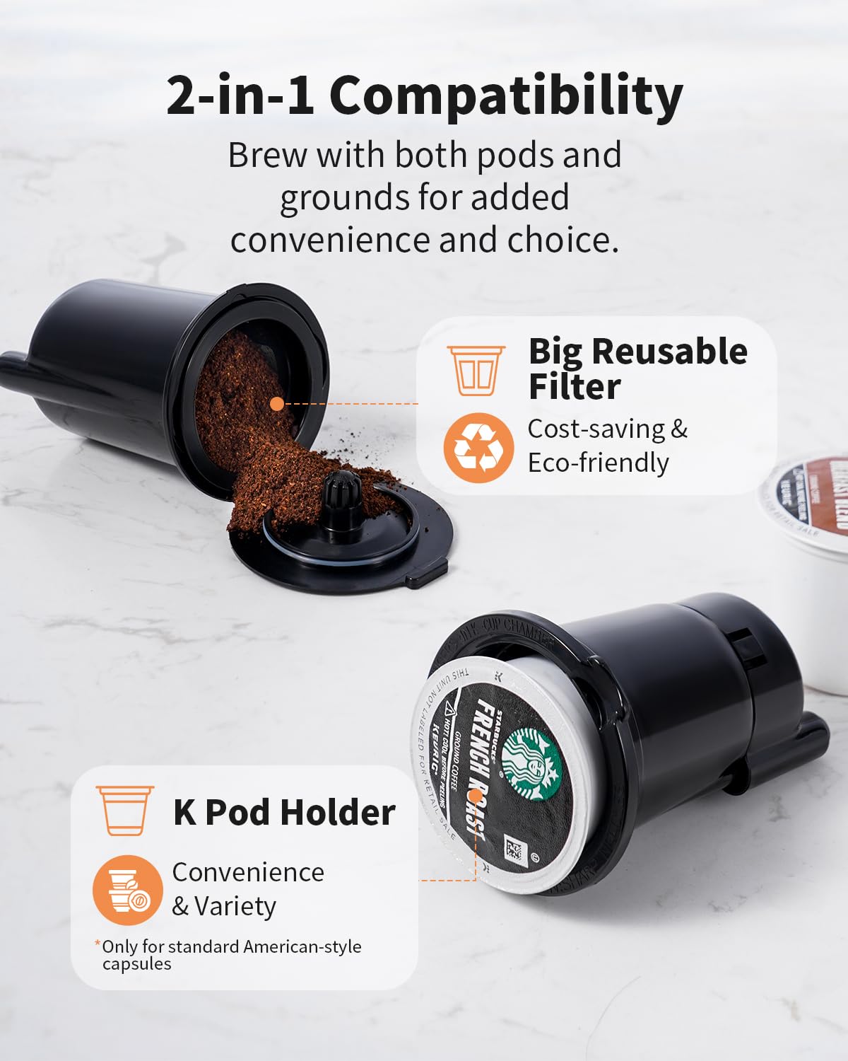 Kidisle Hot & Iced Coffee Maker With Bold Setting, Single Serve Coffee Maker For K Cup And Grounds, 6-14 Oz Brew Sizes, 50 Oz Re