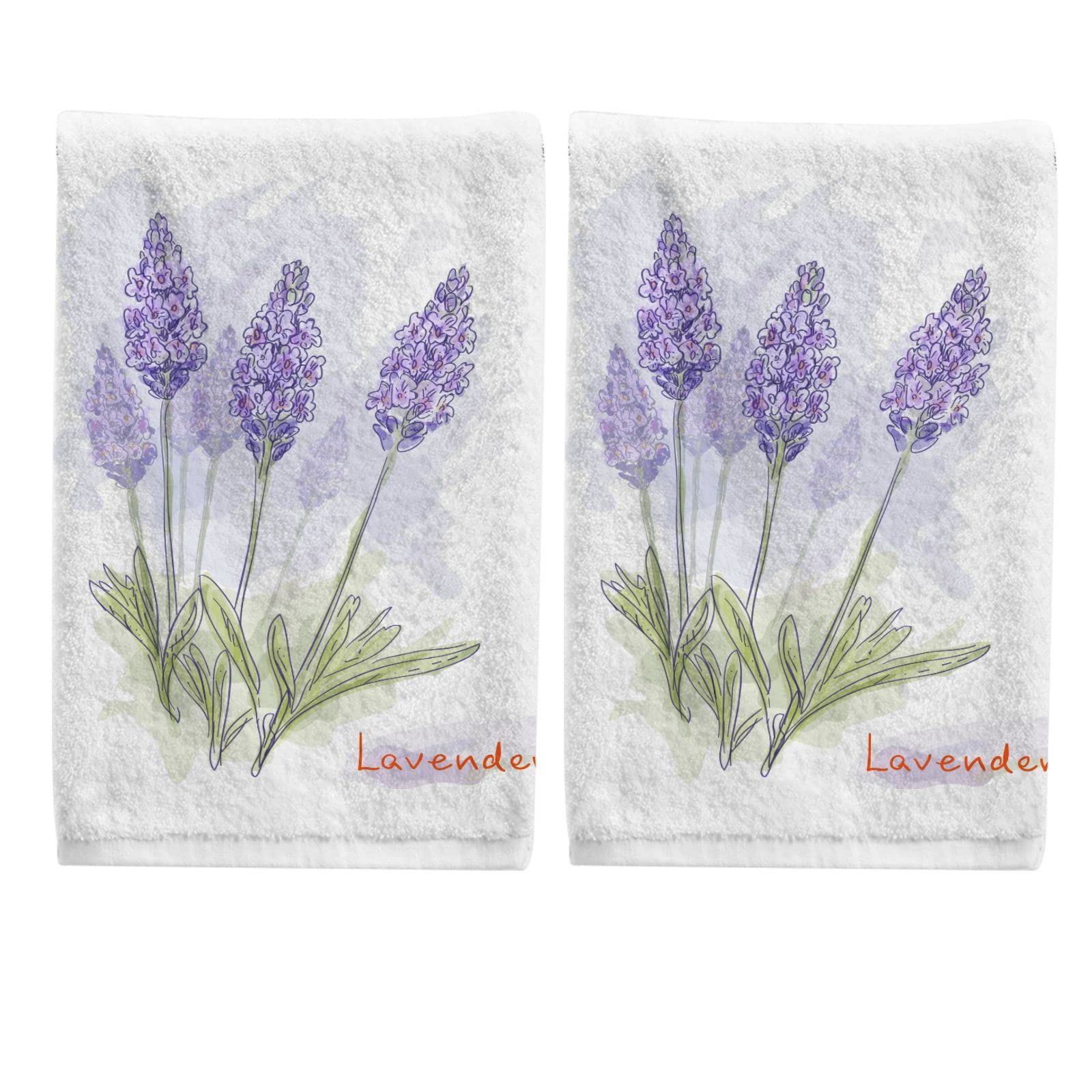Alaza Lavender Purple Hand Towels For Bathroom Towels Decorative Set 2 Soft 100 Percent Cotton Fancy Lavender Printed Purple Tow