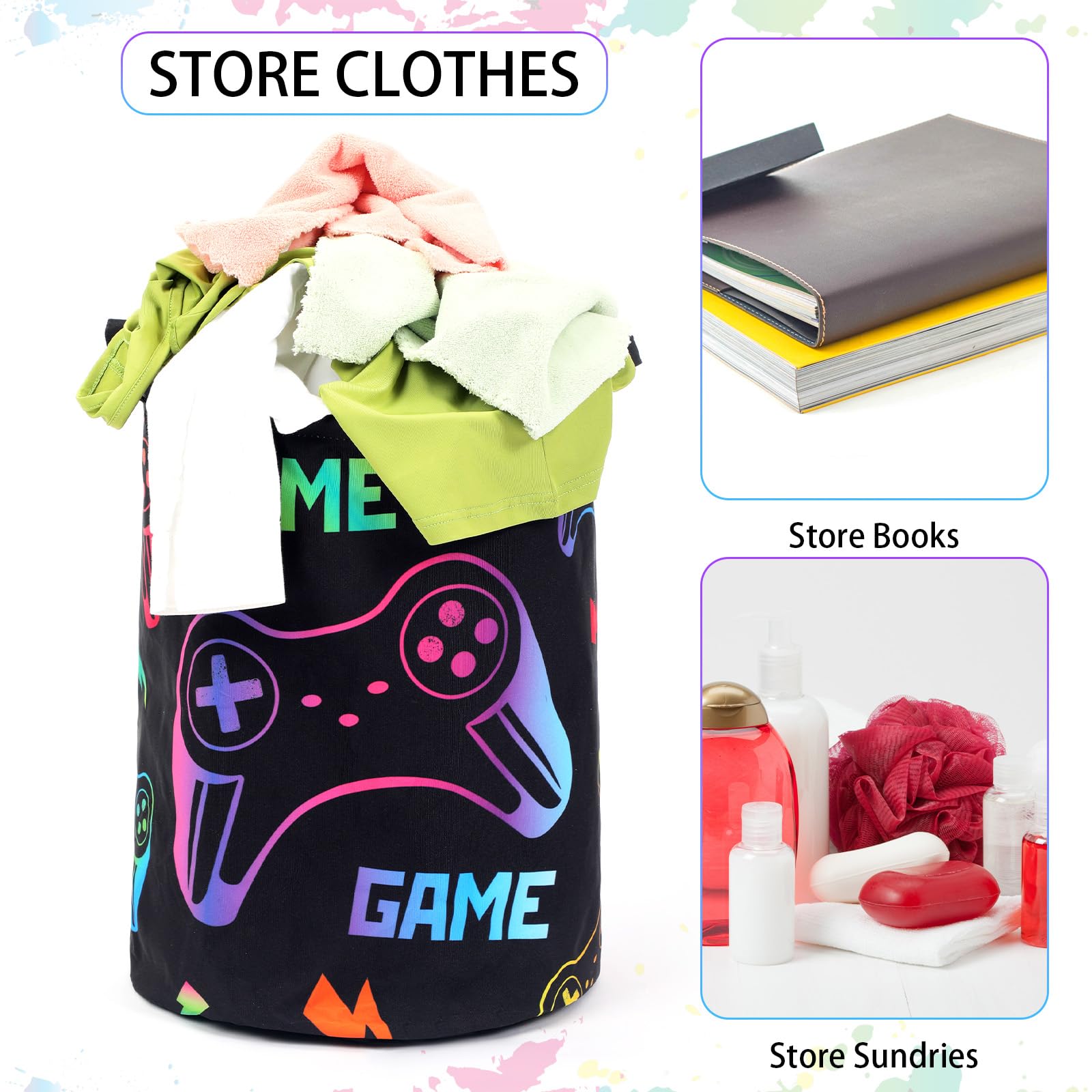 Zhehao 2 Pcs Gamer Laundry Basket Boys Hamper Kids Gaming Storage Basket Hamper Clothes Organizer Toy Storage Waterproof Laundry