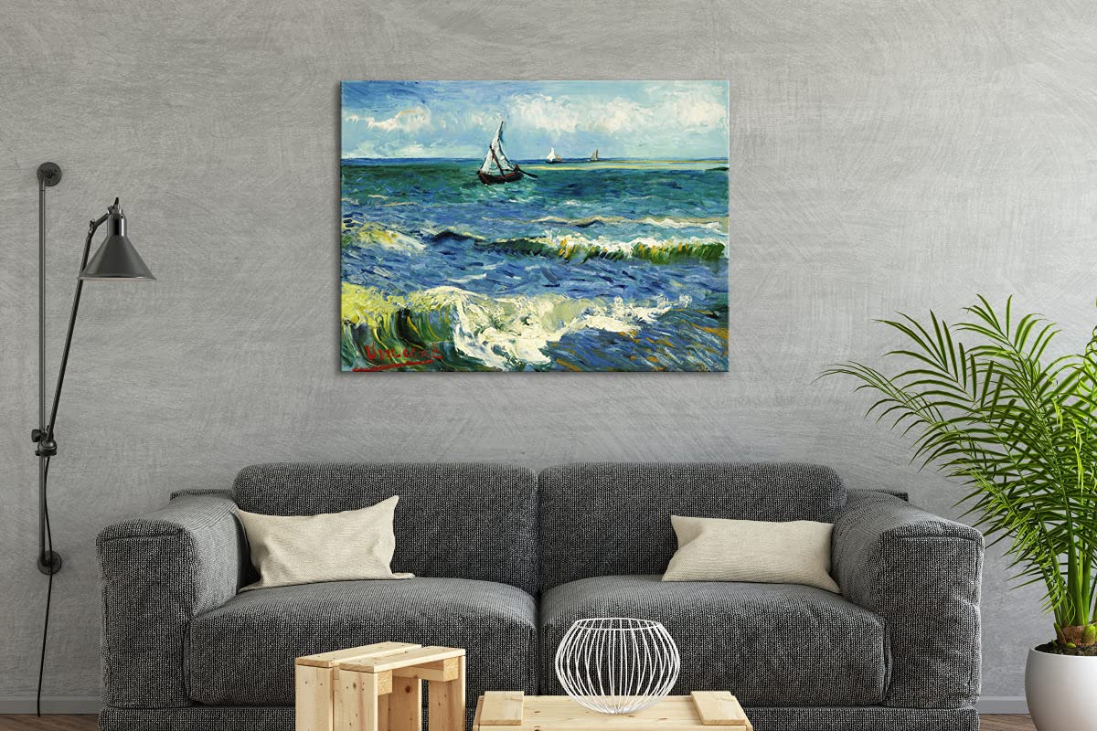 Wieco Art Seascape At Saintes Maries By Vincent Van Gogh Oil Paintings Reproduction Giclee Canvas Prints Sea Pictures On Canvas