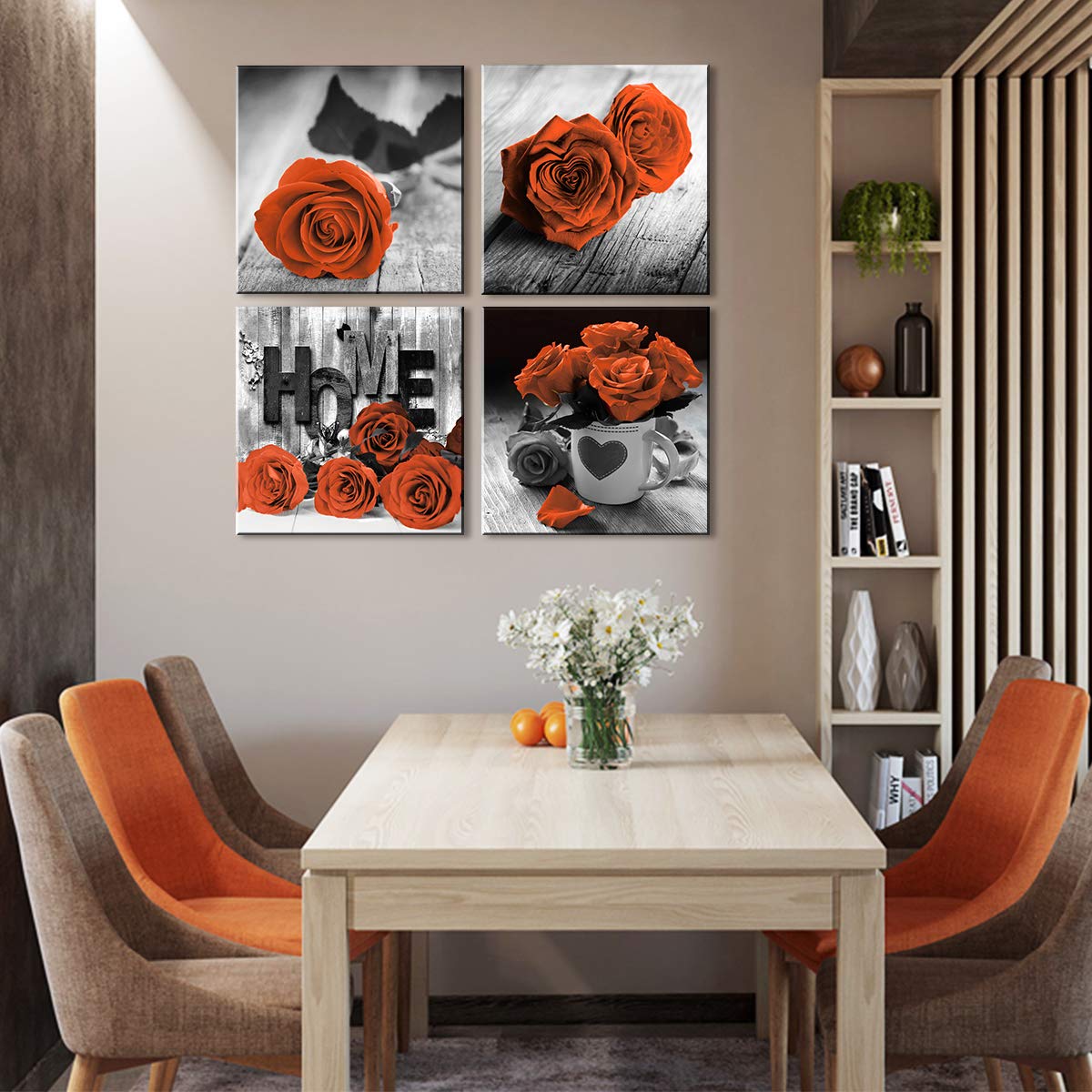 Orange Wall Decor For Living Room Grey Burnt Orange Rose Canvas Wall Art Bedroom Couples Bathroom Pictures Modern Home Decor Bla