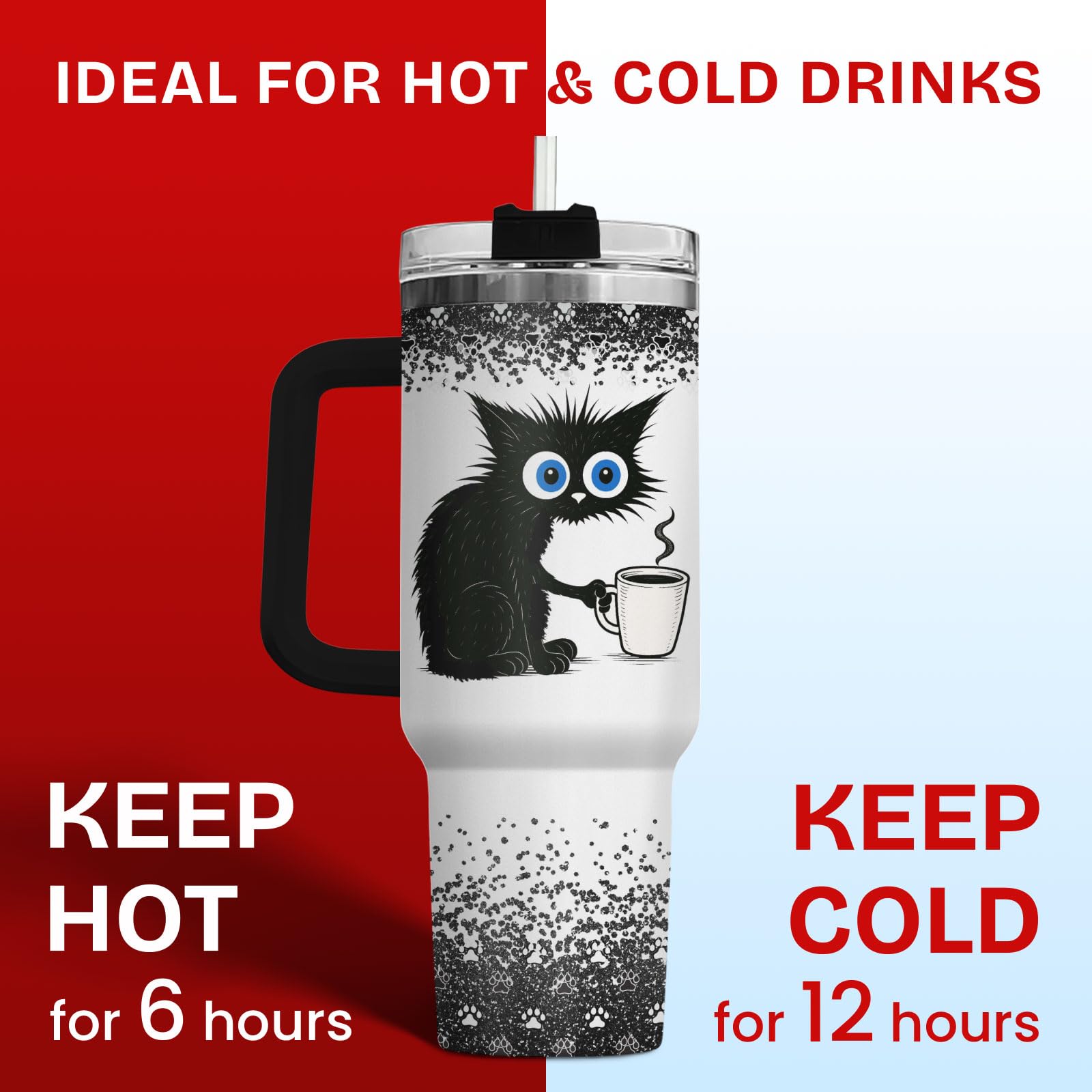 34HD Funny Cat Tumbler with Handle and Straw - I Will Not Harm My Coworkers - 40oz Stainless Steel Insulated Travel Mug - Sarcas