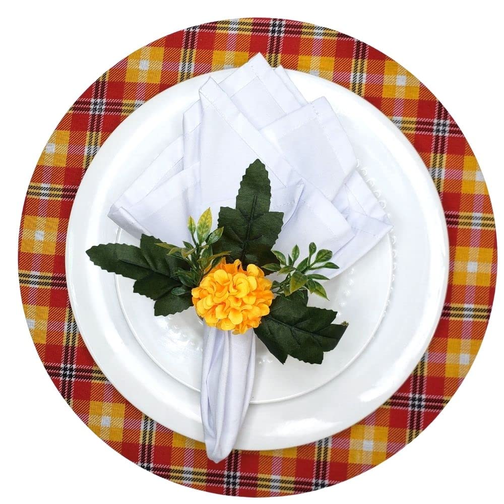 Maison Charlo | Set Of 4 Napkin Rings Chrysanthemum Charm |Napkin Ring Holders For Formal And Casual Dining Table Decor- Sunshin